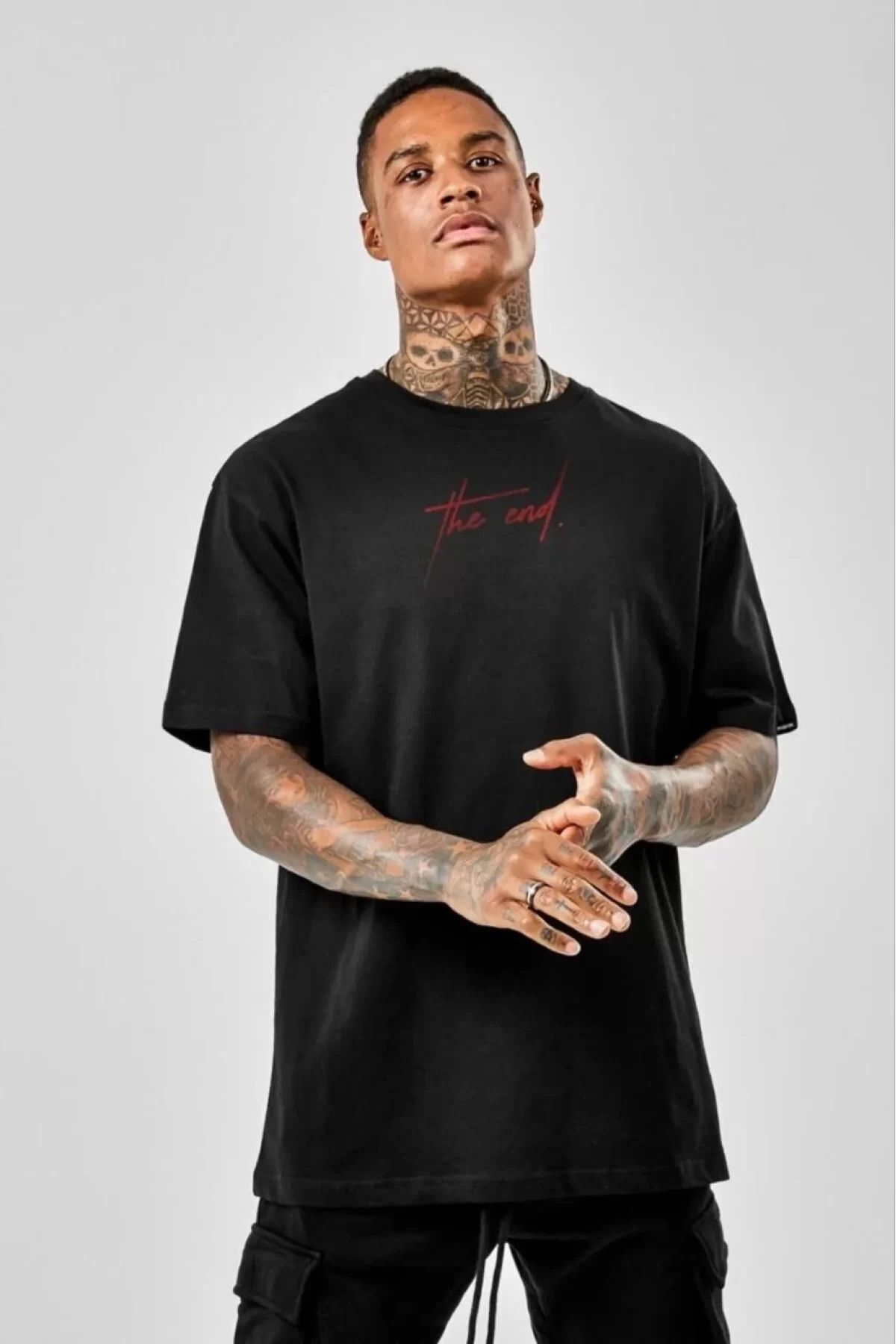 İndigo Park Erkek Tişört Modelleri Unisex Baskılı Oversize T-Shirt - Siyah