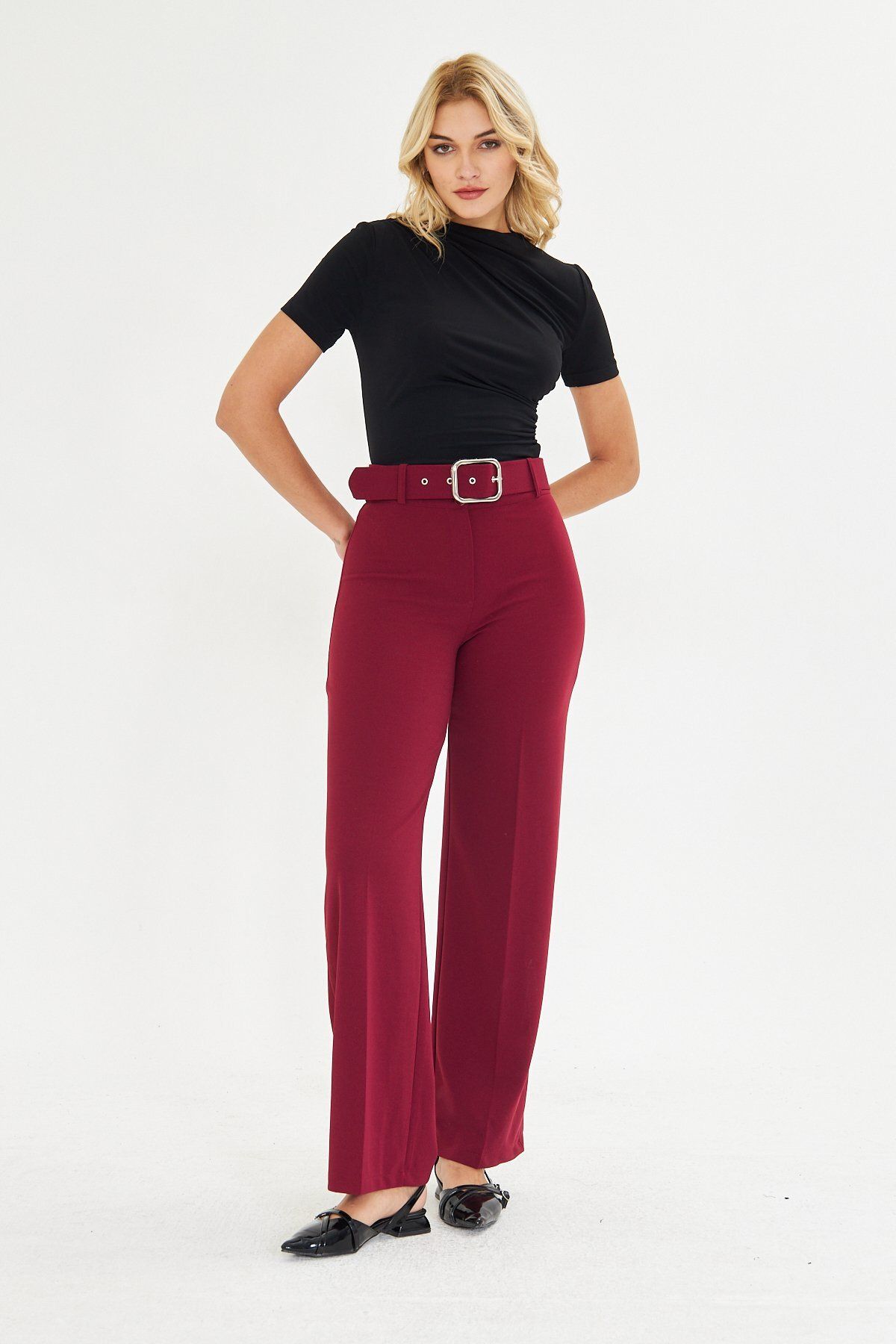 BELISTIL Bordo Regular Fit Formal/Resmi Kumaş Pantolon