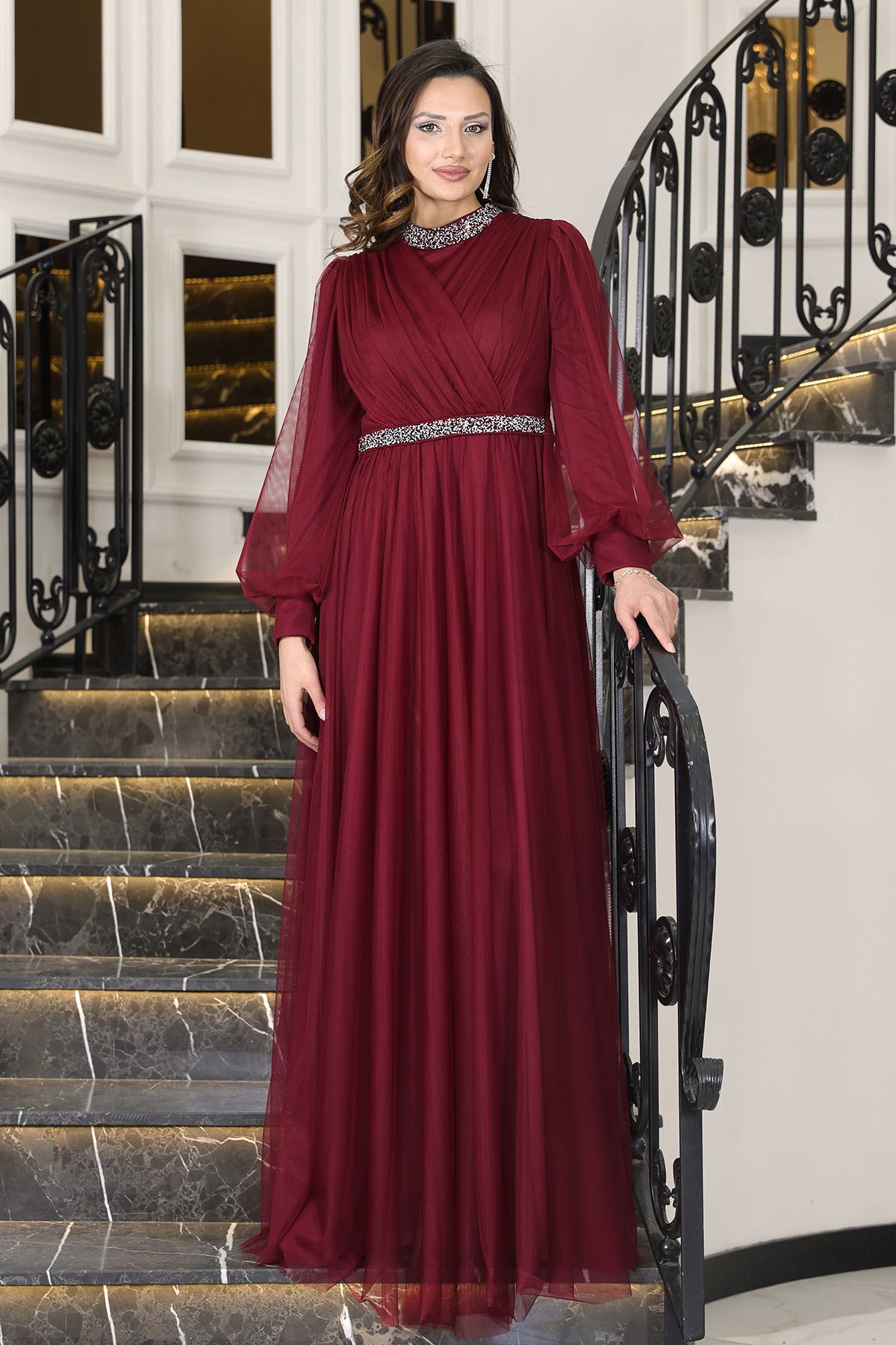 Raika Moda Senna Taş Detaylı Büyük Beden Şık Tesettür Abiye