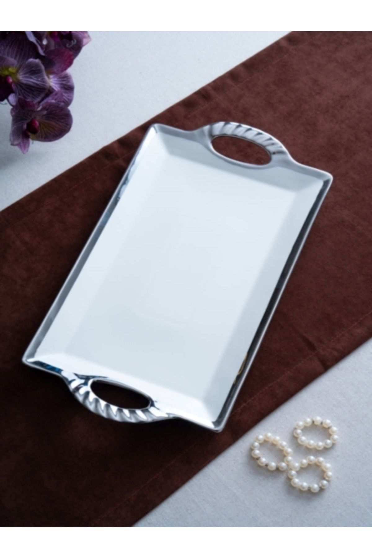 ACAR Arwen Dikdörtgen Silver Tepsi 46x25x3cm