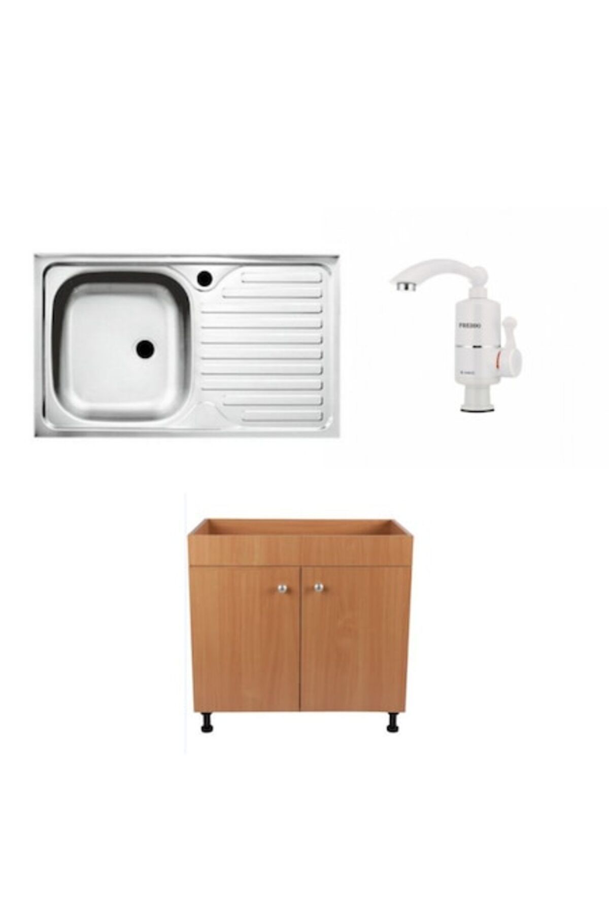TEMPOLINE Set, Masca Chiuveta Fag, 80 X 50 X 80 Cm, Robinet Electric ,chiuveta Bucatarie Cuva Stanga ,sifon - One Size