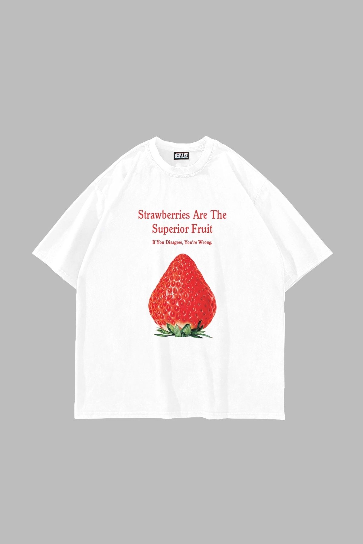 Bak Moda Superior Fruit Baskılı Oversize Unisex Beyaz Tshirt