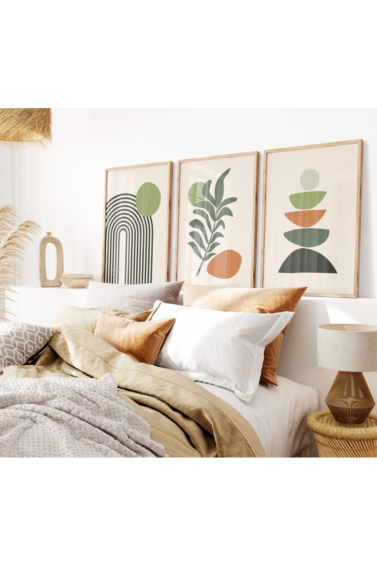 Dekorsiahome 3 Parça Ahşap Çerçeveli Oturma Odası Salon Mutfak Tablo Seti SET3084