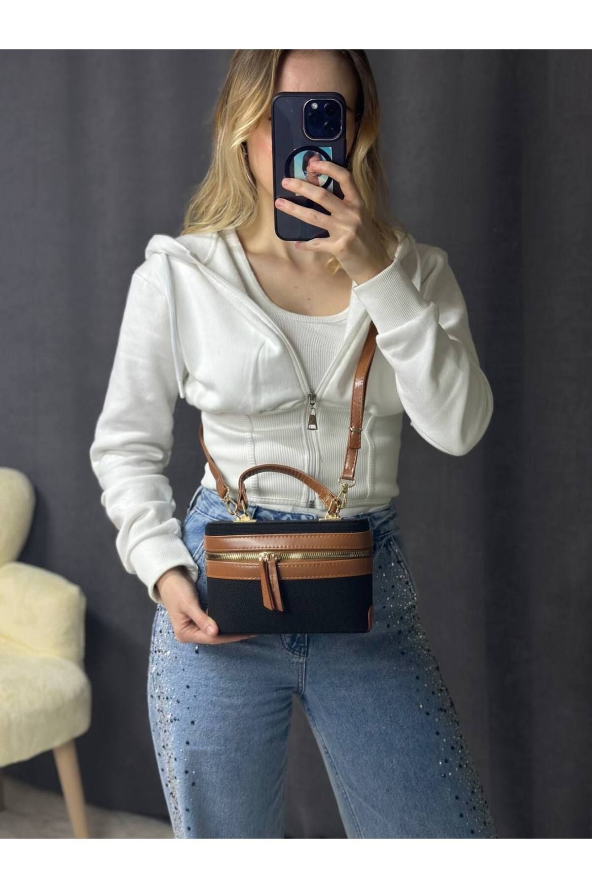 Nues Kadın Keten Kutu Model El ve Omuz Çantası