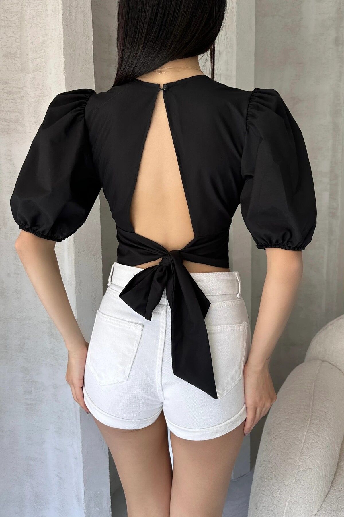 LOBOLIC Kadın Karpuz Kol Sırt Dekolteli Poplin Bluz