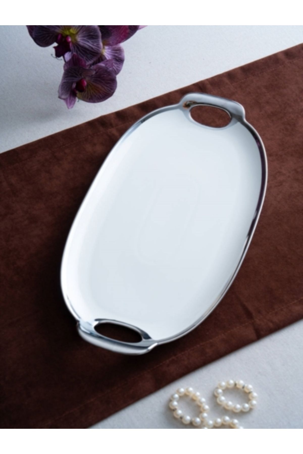 ACAR Arwen Oval Silver Sunum Tepsi 46x23x3cm