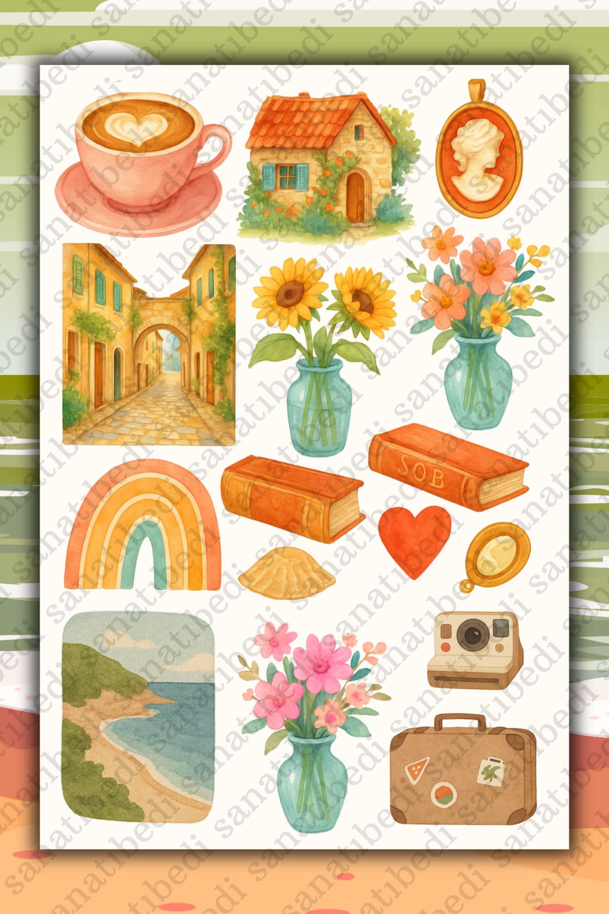sanatıbedi Renkli Vintage Huzur Sticker - Laptop Tablet Ajanda Bullet Journal Motor Kask için Etiket Çıkatma