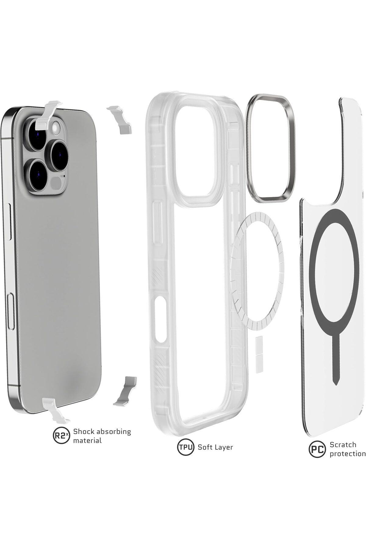 Ghostek-جراب شفاف لهاتف iPhone 16 Pro - متوافق مع ملحقات MagSafe، سيليكون مقاوم للصدمات، 9