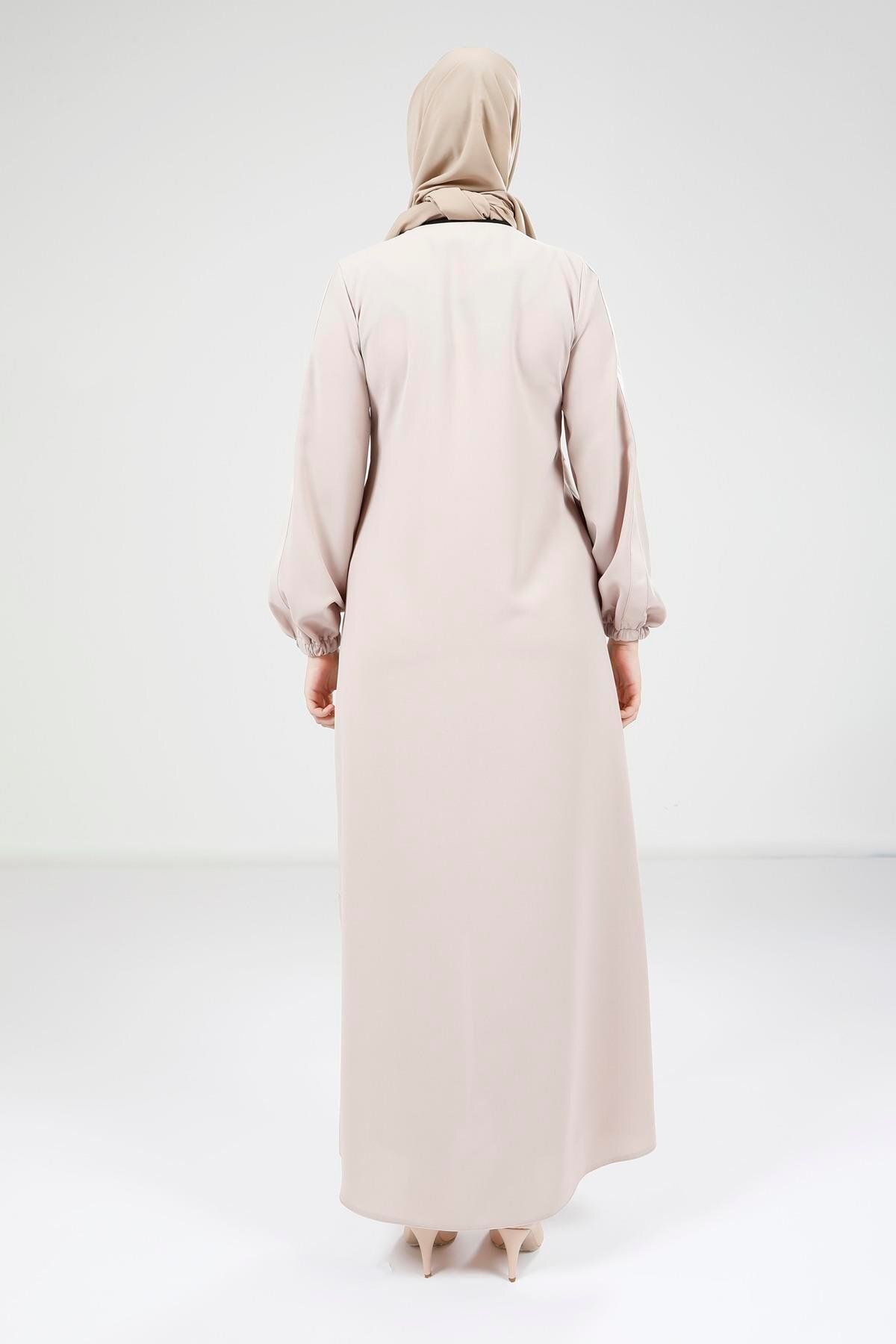 مانتو و عبای پوشیده زنانه BEIGE FERACE 9203 اورجینال Beyza