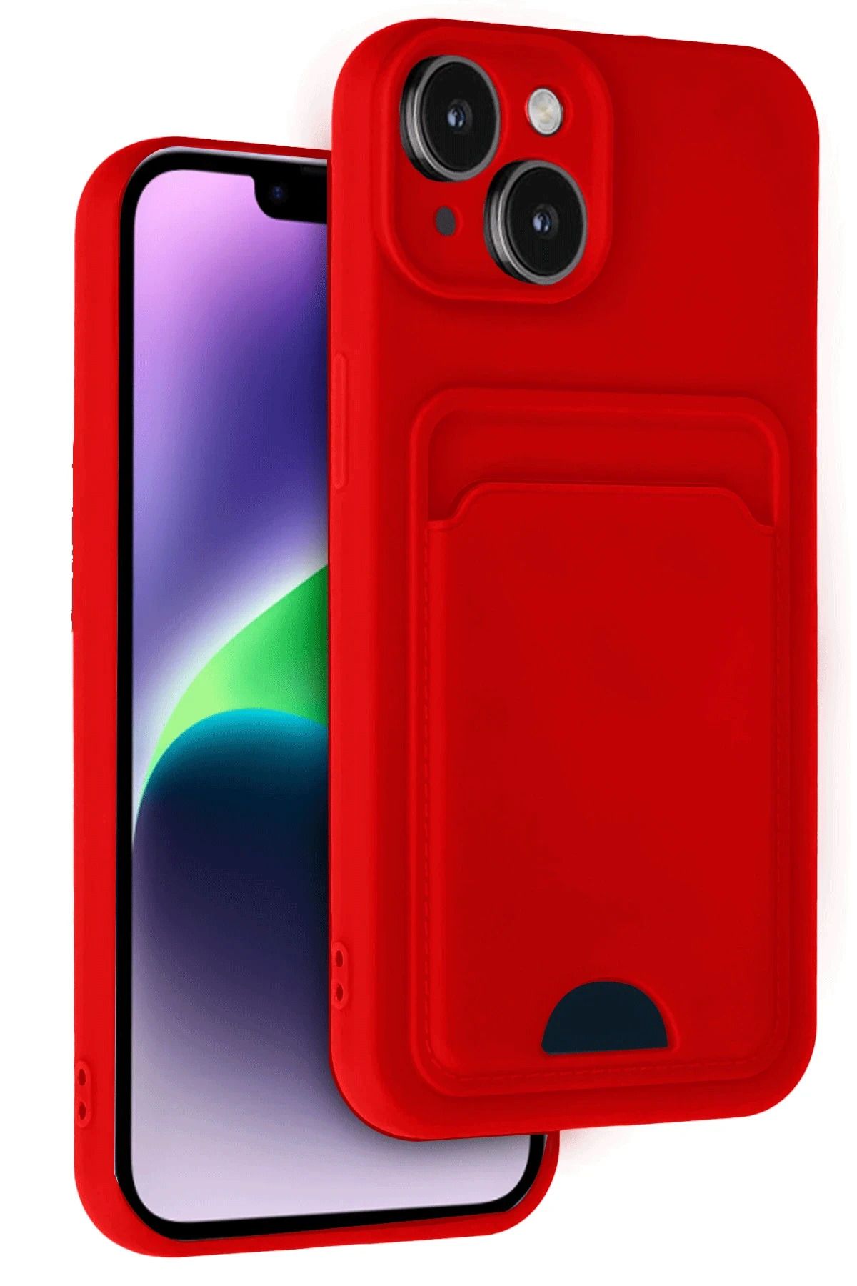 NewFace iPhone 14 Kılıf Kelvin Kartvizitli Silikon - Kırmızı JOJUA