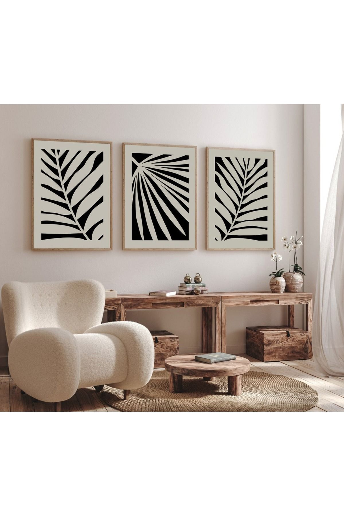 Dekorsiahome 3 Parça Ahşap Çerçeveli Oturma Odası Salon Mutfak Tablo Seti SET3075