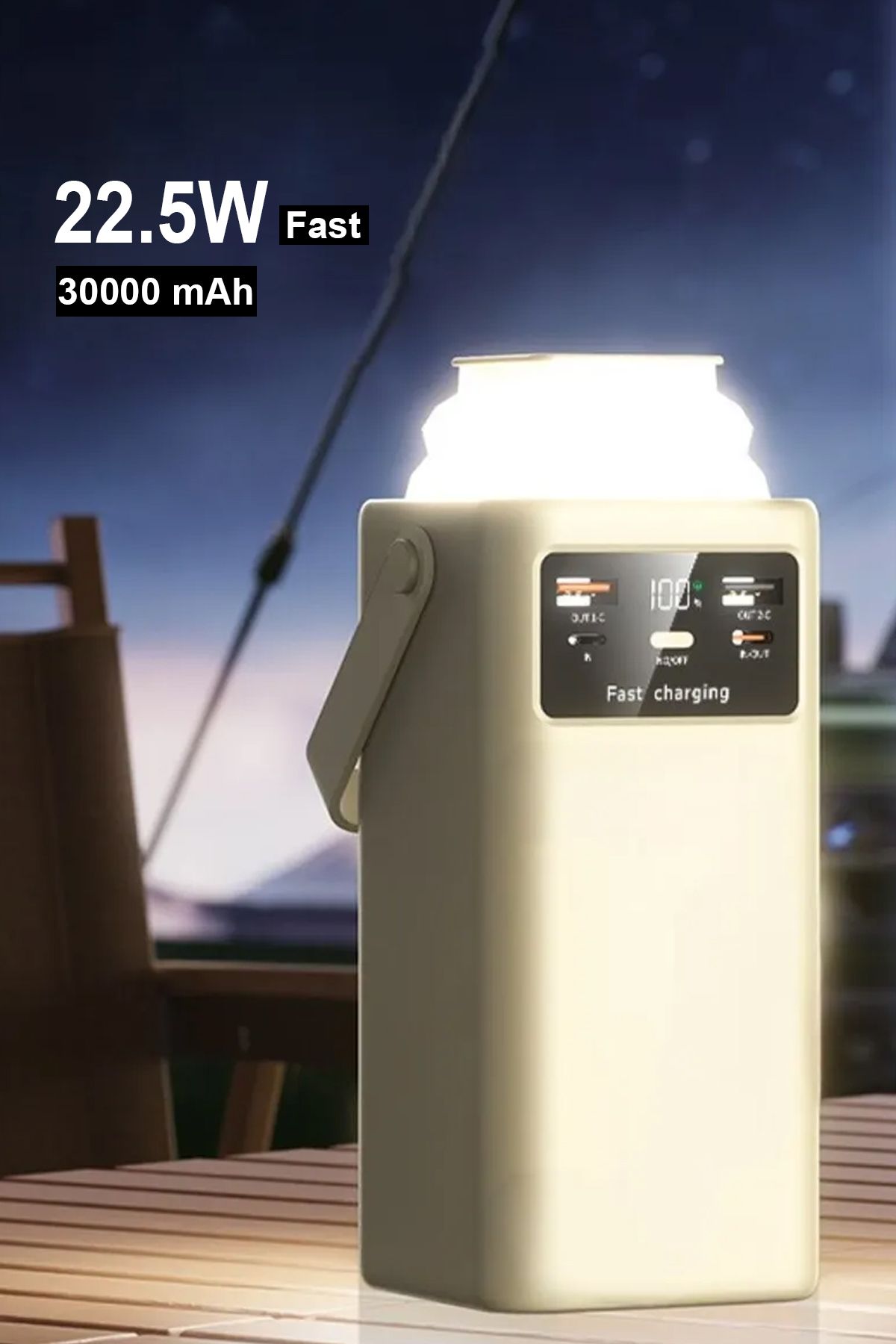 The Wlue 30000 Mah Hızlı Şarj Powerbank / PD 22.5W / Dijital Göstergeli / Işıklı / Kamp Powerbank
