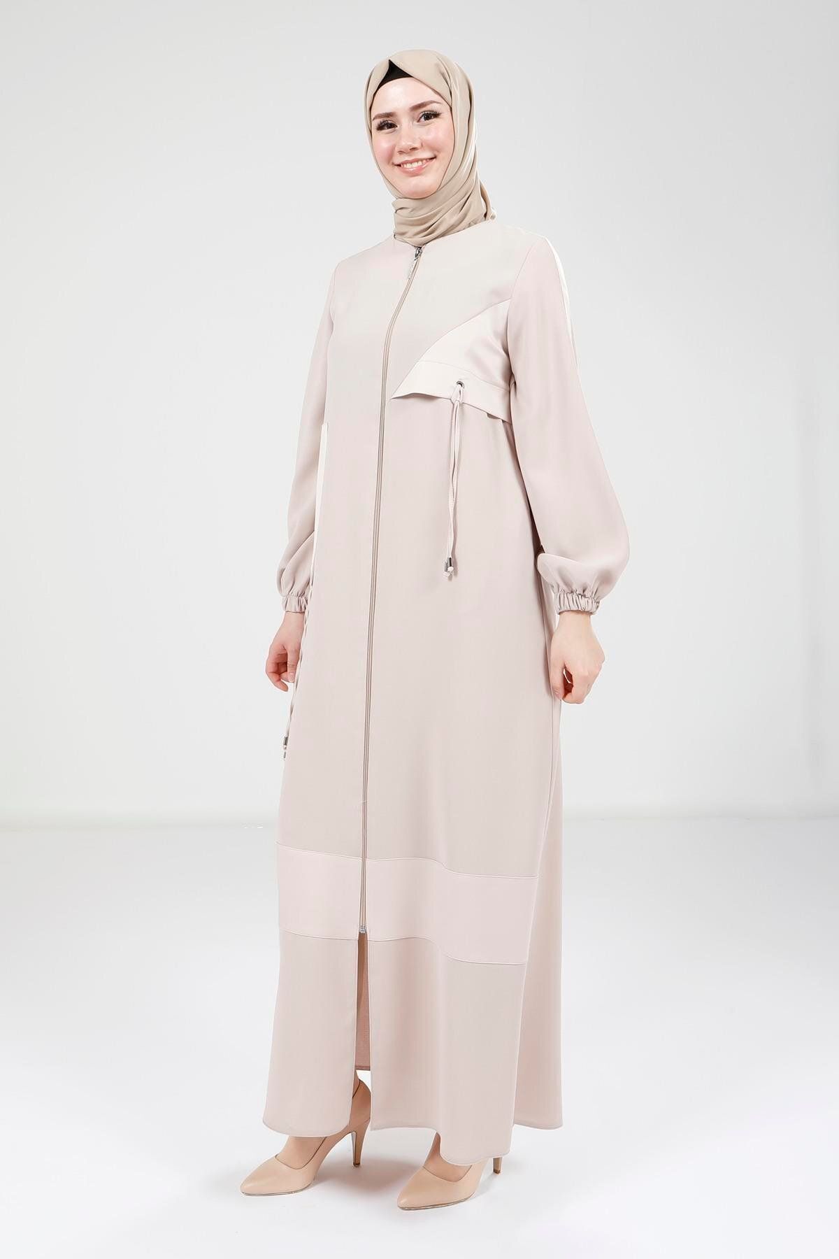 مانتو و عبای پوشیده زنانه BEIGE FERACE 9203 اورجینال Beyza