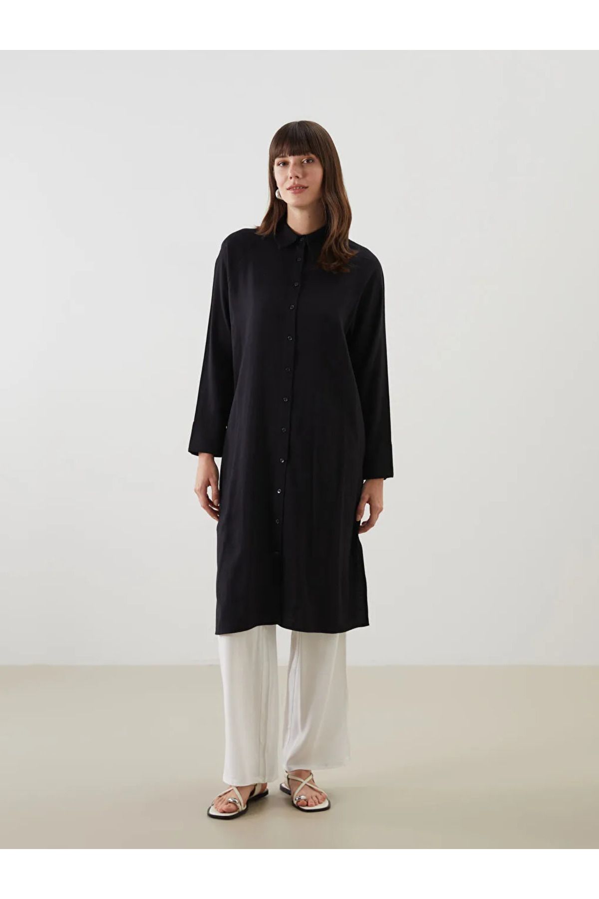 LC Waikiki LCW Modest Keten Karışımlı Kadın Gömlek Tunik