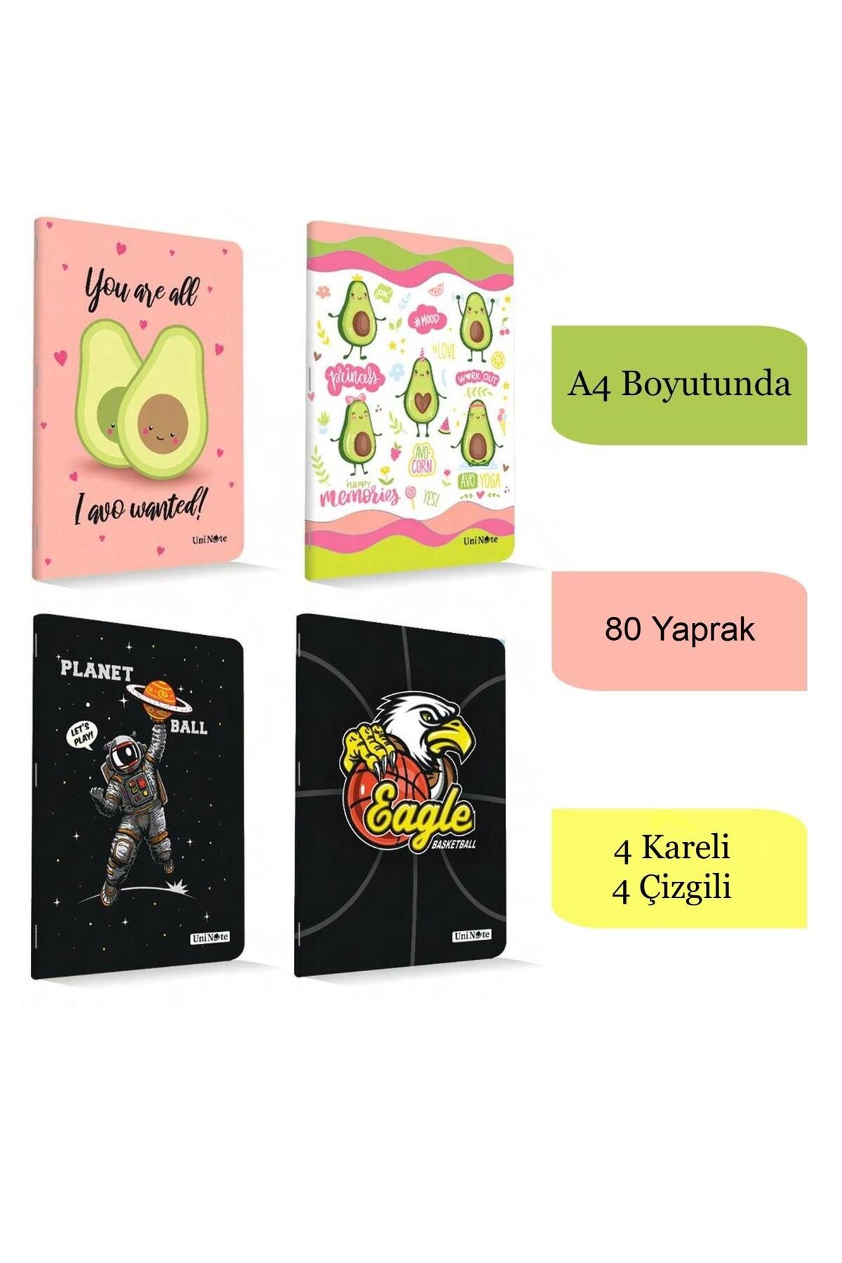 Çınar Çınar Uninote A4 80 Yaprak Karton Kapak Dikişli Defter 4 Çizgili 4 Kareli