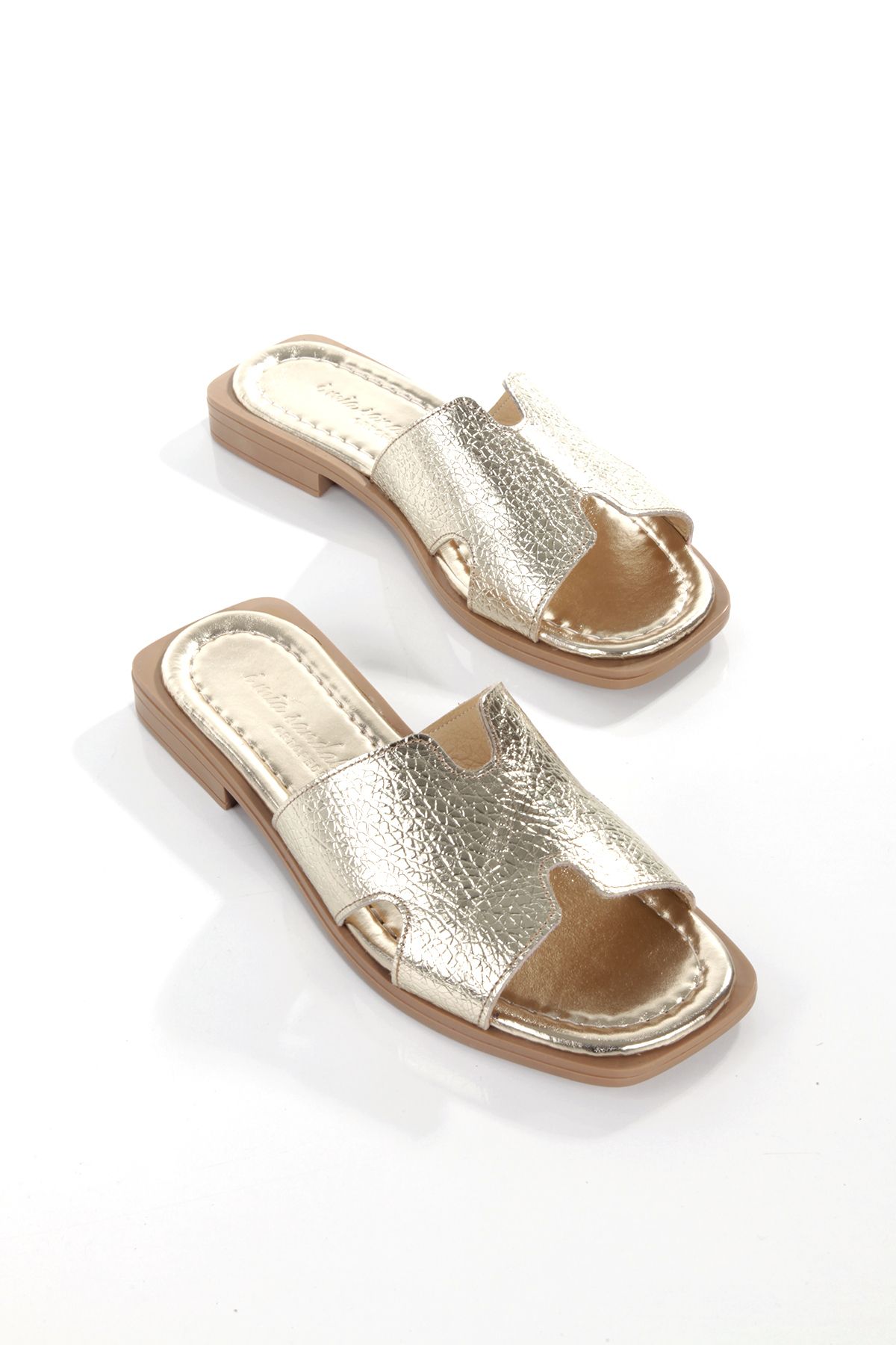 ARTI ARTI AYAKKABI-Mi̇a028-1022 Genuine Leather Women's Daily-Wedding-Leisure-Gold Holiday Slippers 4