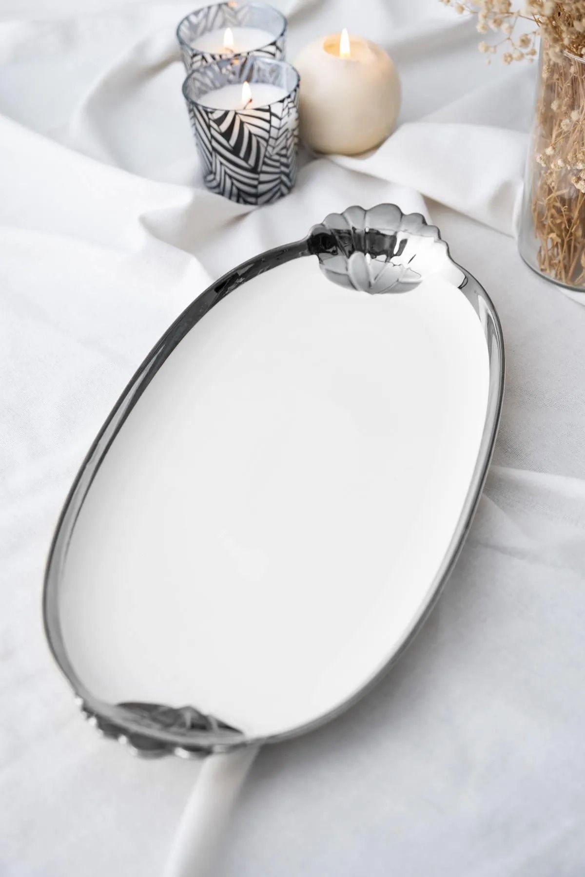ACAR Arwen Oval Silver Sunum Tepsi 41x20x3Cm