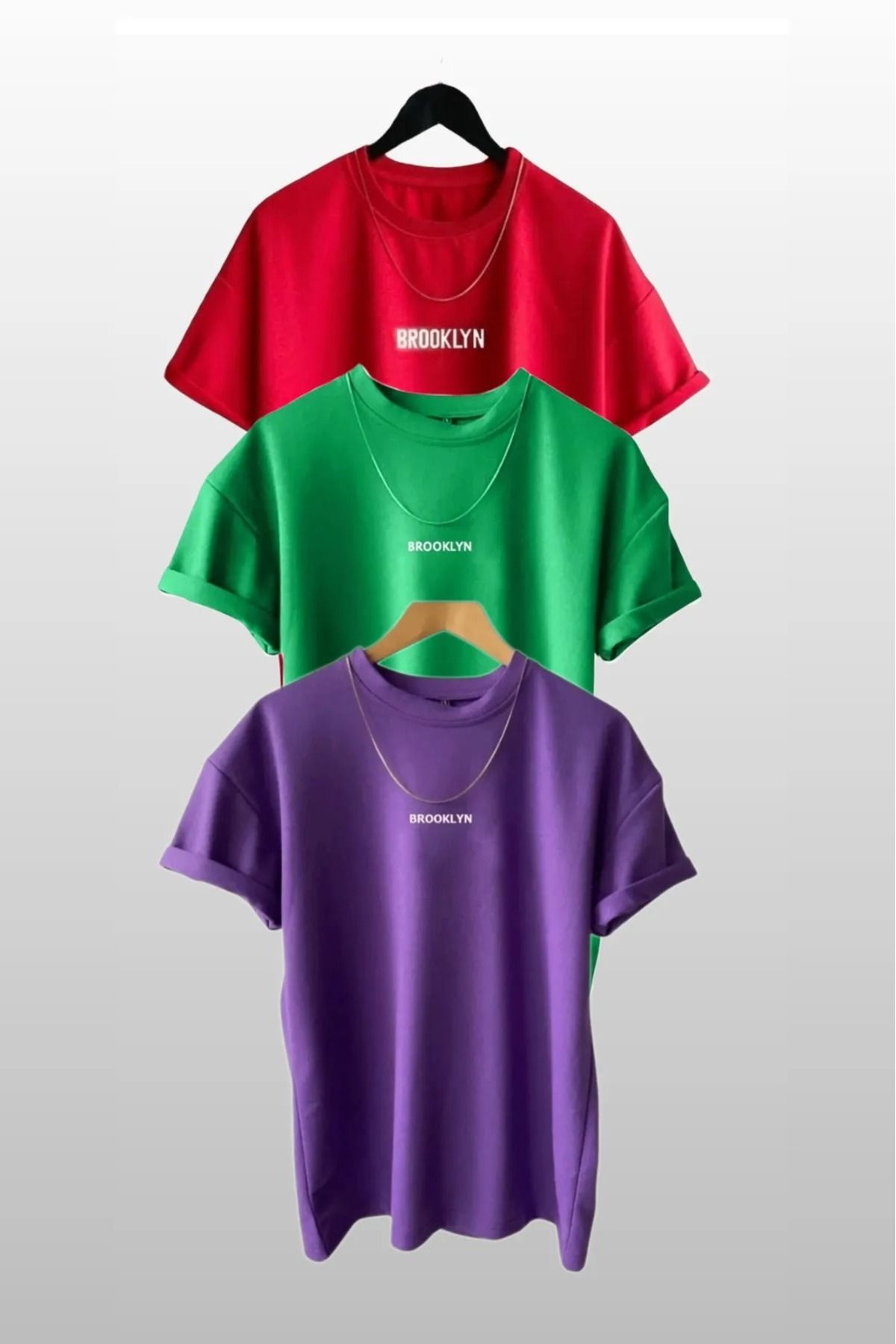 PAVRO Unisex Tshrt Pavro rahatkesim Brklyn baskılı çoklu renkli seri tshrt