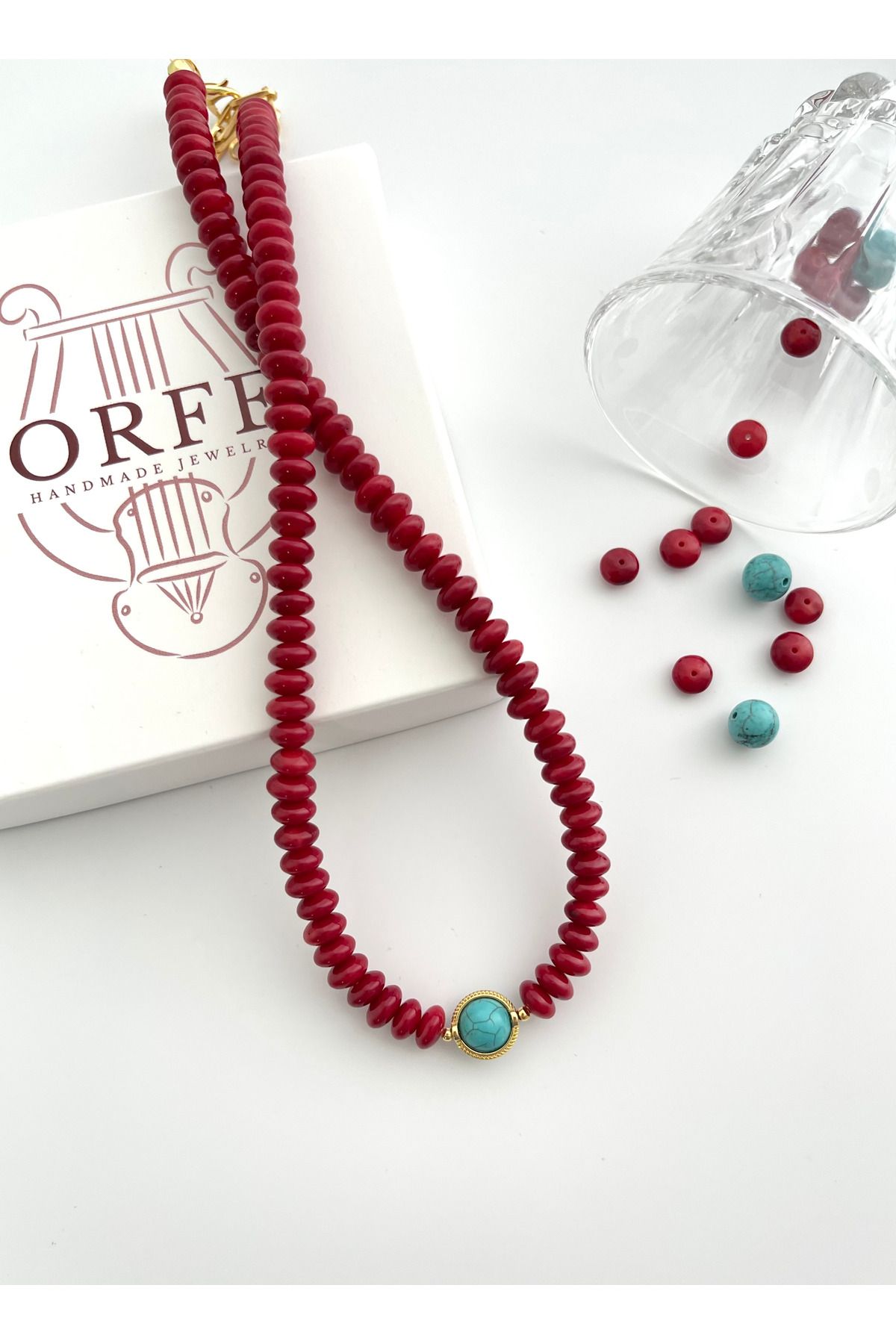 ORFE JEWELRY Mercan ve Firuze Taşlı Kolye