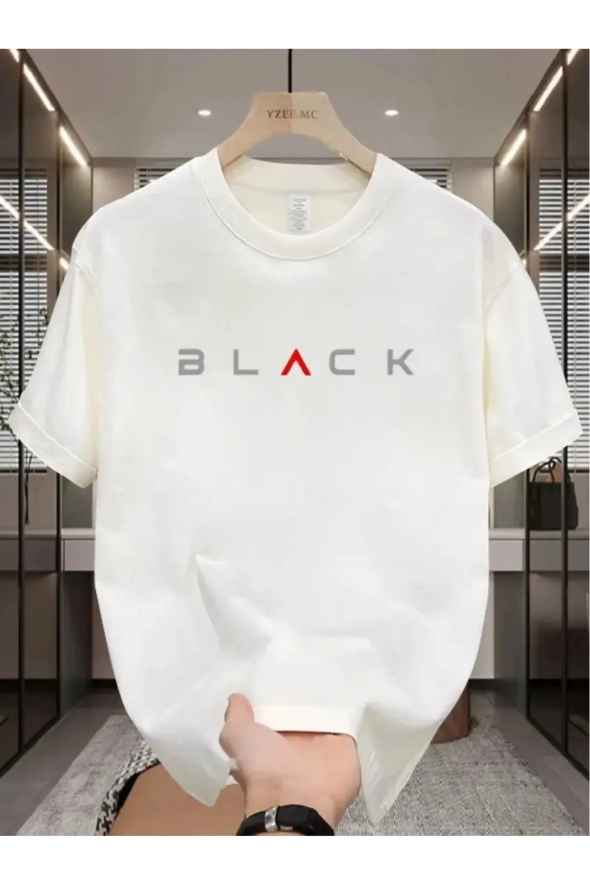 PAVRO Unisex Tshrt Pavro rahat kesim black baskılı tshrt