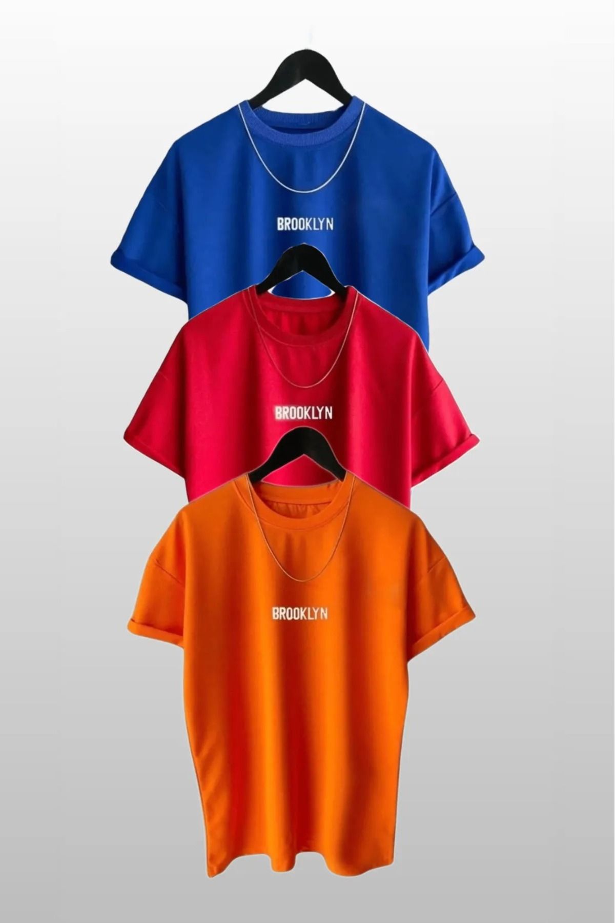 PAVRO Unisex Tshrt Pavro rahatkesim Brklyn baskılı çoklu renkli seri tshrt