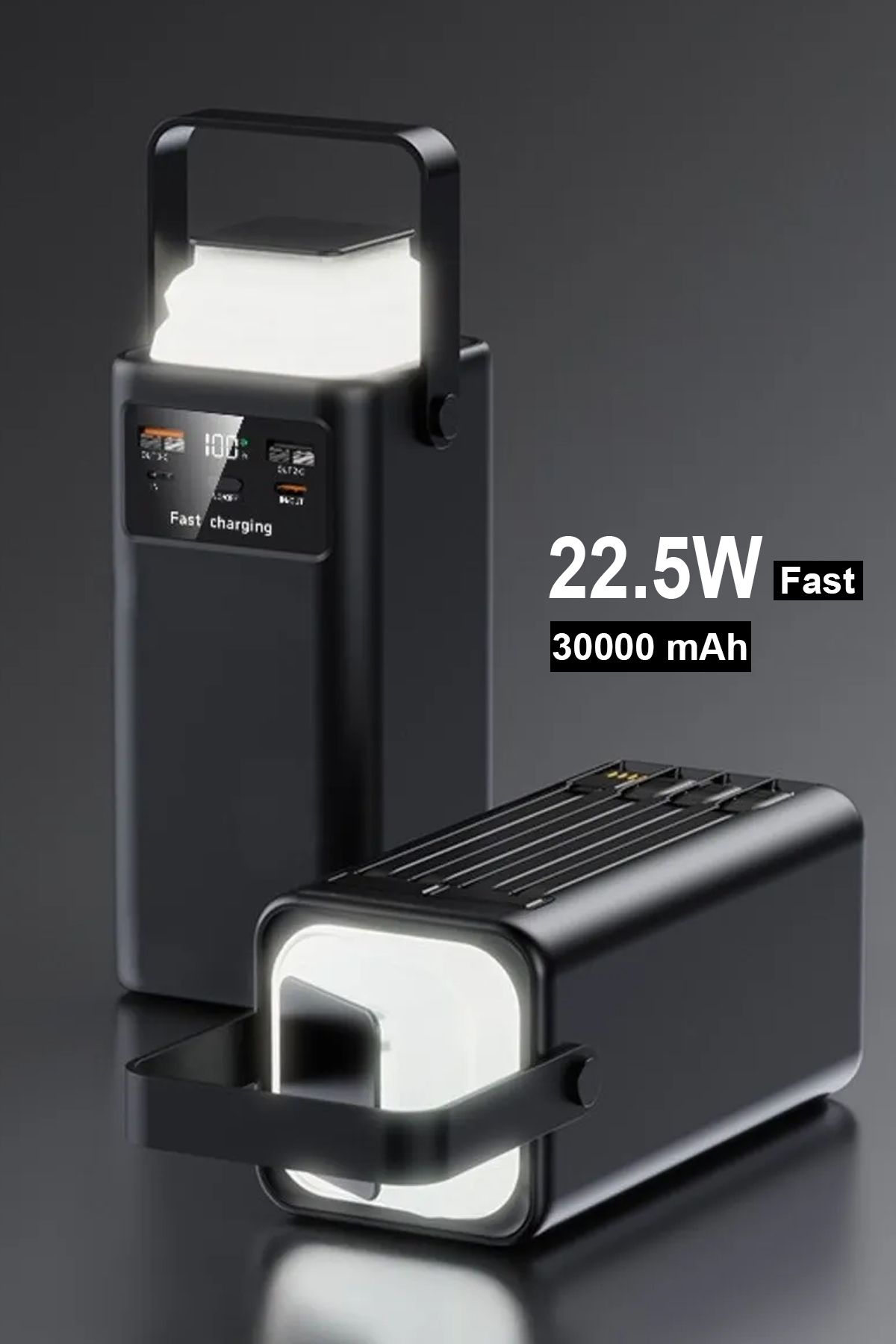 The Wlue 30000 Mah Hızlı Şarj Powerbank / PD 22.5W / Dijital Göstergeli / Işıklı / Kamp Powerbank
