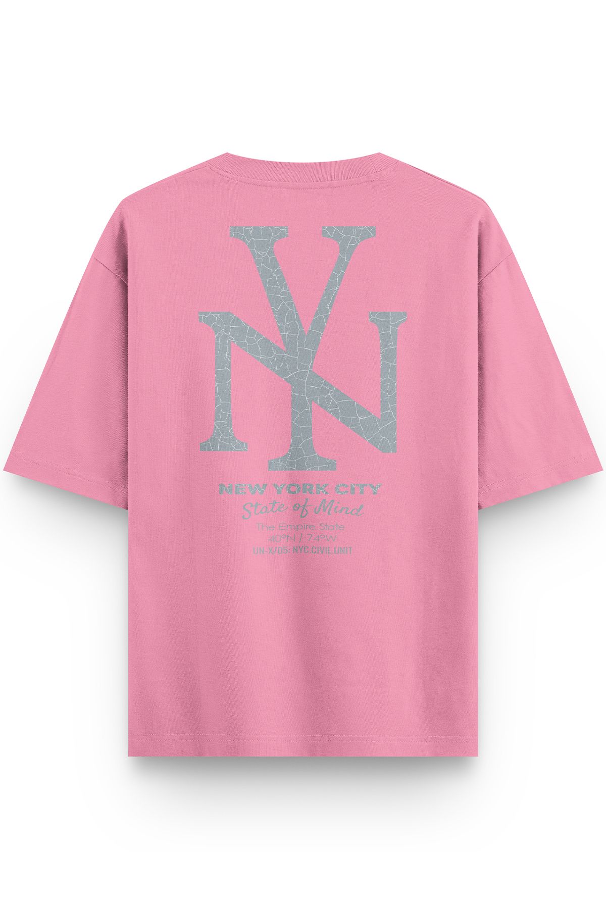 Overoz Pembe Yarı Oversize Tshirt New York City Yazılı Baskılı Oversize Yazılı Unisex Tişört 1384