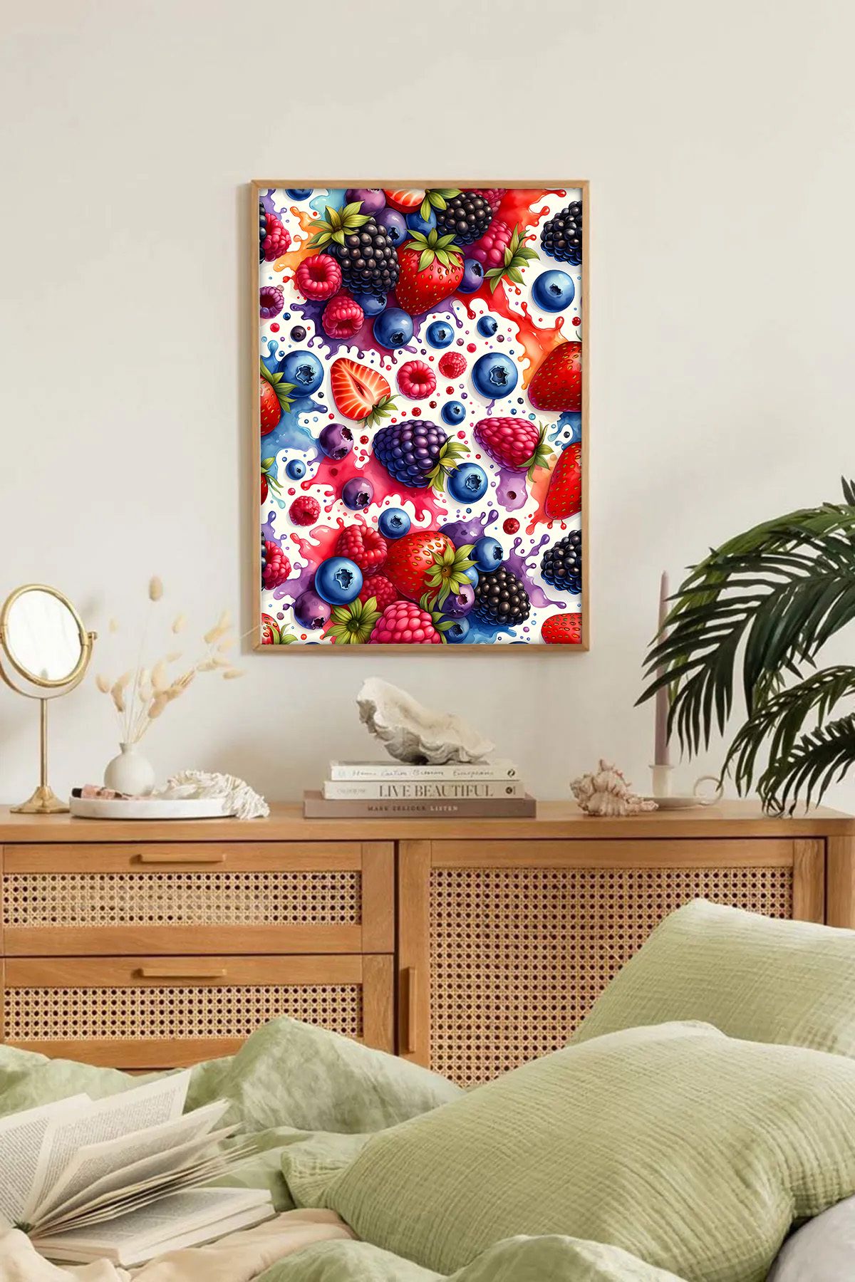Dekorsiahome Tek Parça Ahşap Çerçeveli Oturma Odası Salon Mutfak Tablo TK0256