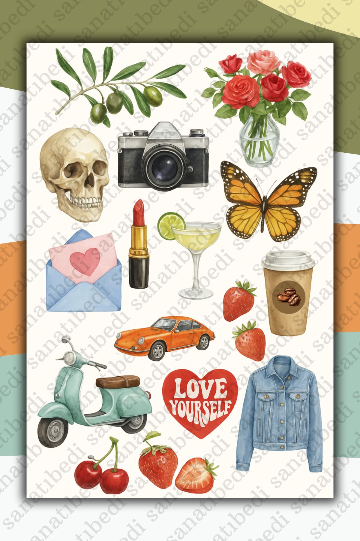 sanatıbedi Vintage Retro Sticker Laptop Tablet Telefon Ajanda Journal Motor Kask için Suya Dayanıklı Etiket
