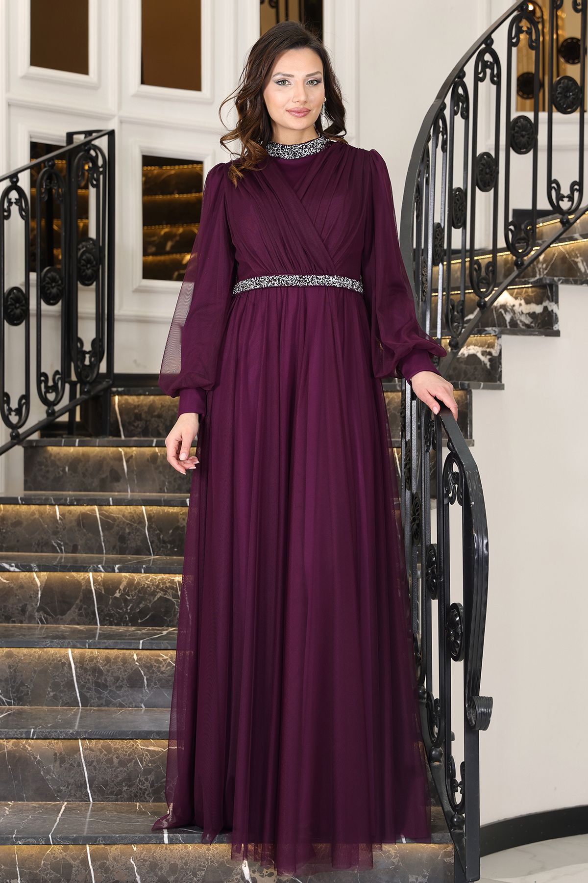 Raika Moda Taş Detaylı Büyük Beden Şık Tesettür Abiye