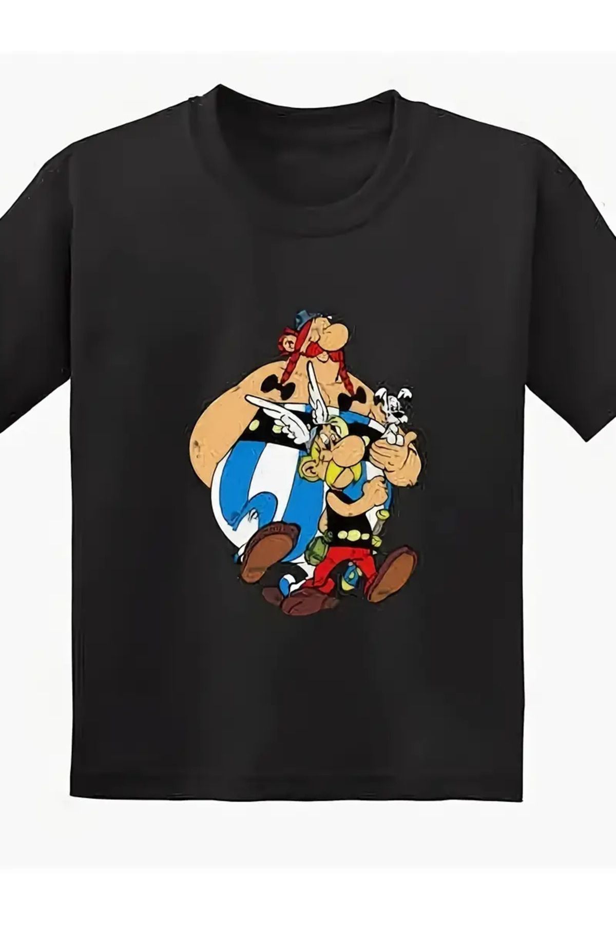 AEMİ Unisex Asterix Baskılı Oversize Bisiklet Yaka T-shirt