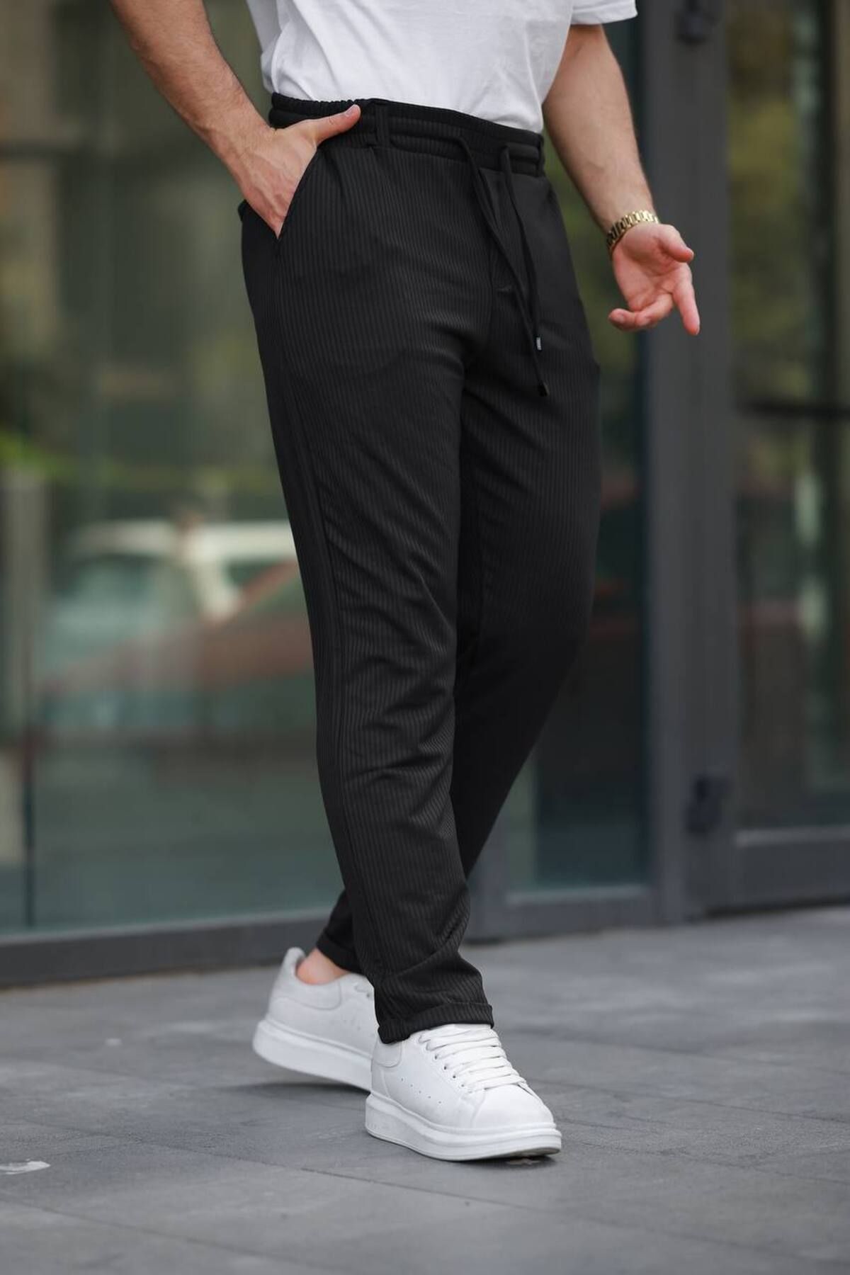 ROBERTO BORNOVA Beli Lastikli Duble Paça Yıldız Pantolon