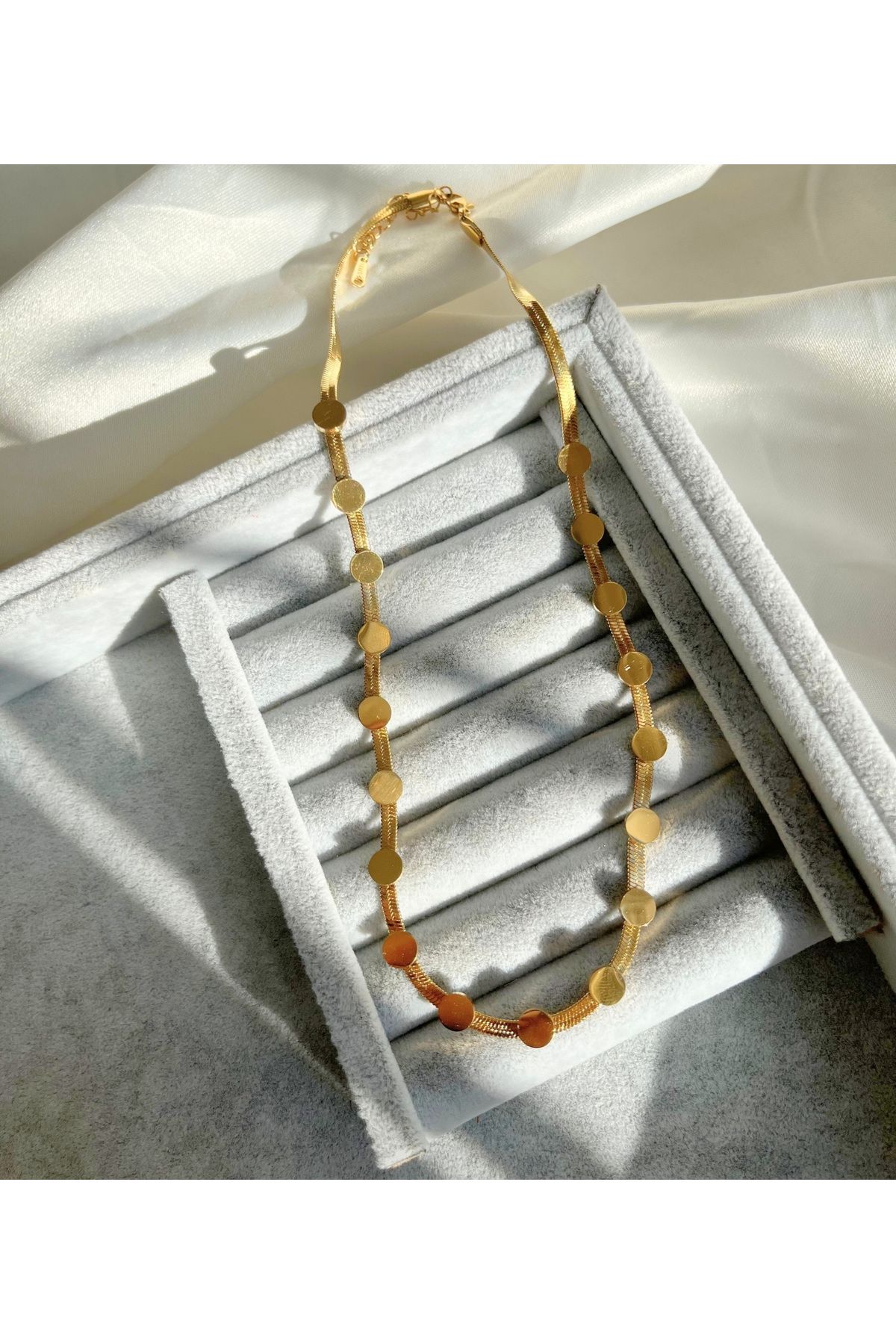 Çelik Kararmaz Yuvarlak Detaylı Kolye 42+6cm