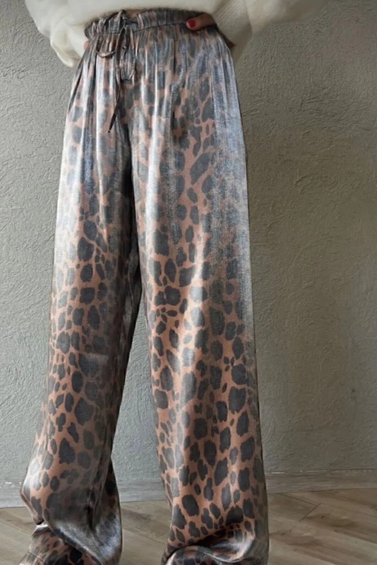 Funda Özbek-Brown Leopard Print Full Flexible Trousers with Elastic Waist 2
