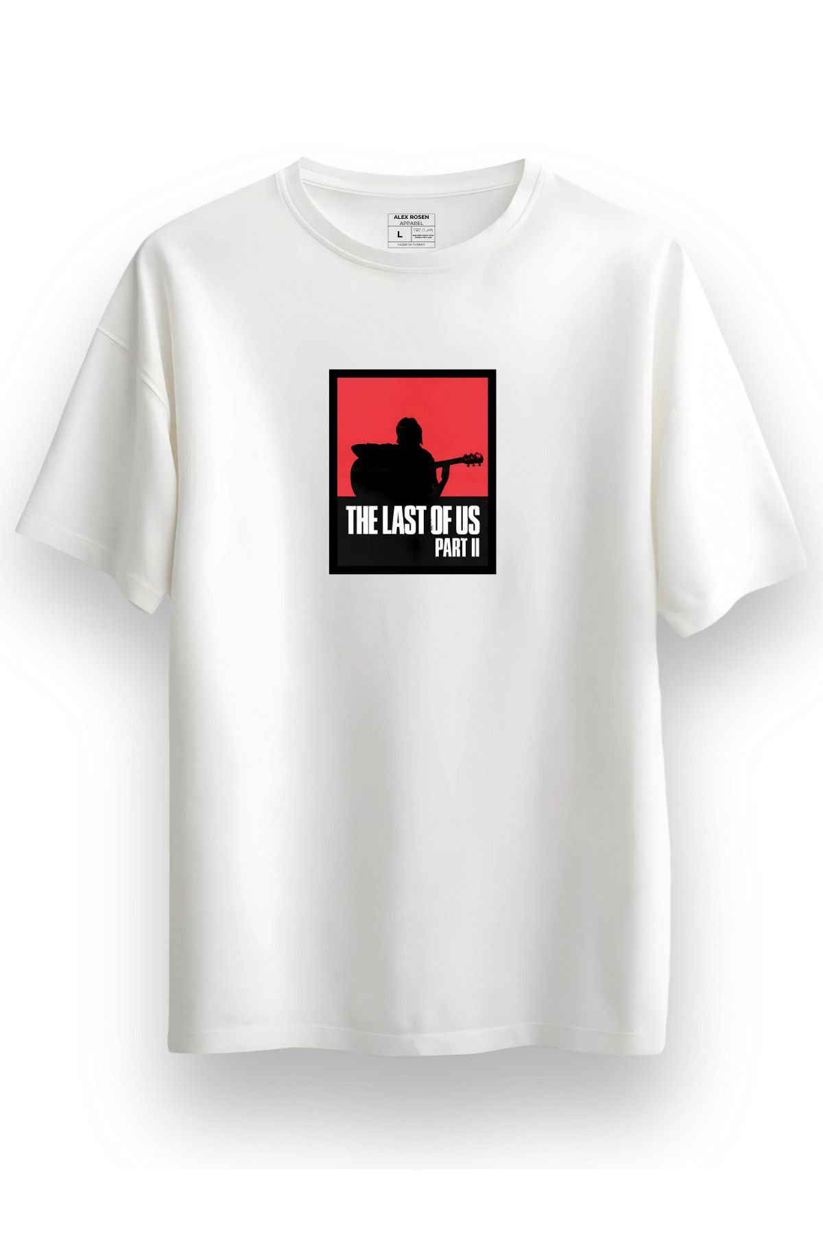 Alex Rosen Unisex Oversize Bisiklet Yaka The Last Of Us Baskılı Kısa Kollu Beyaz Tişört