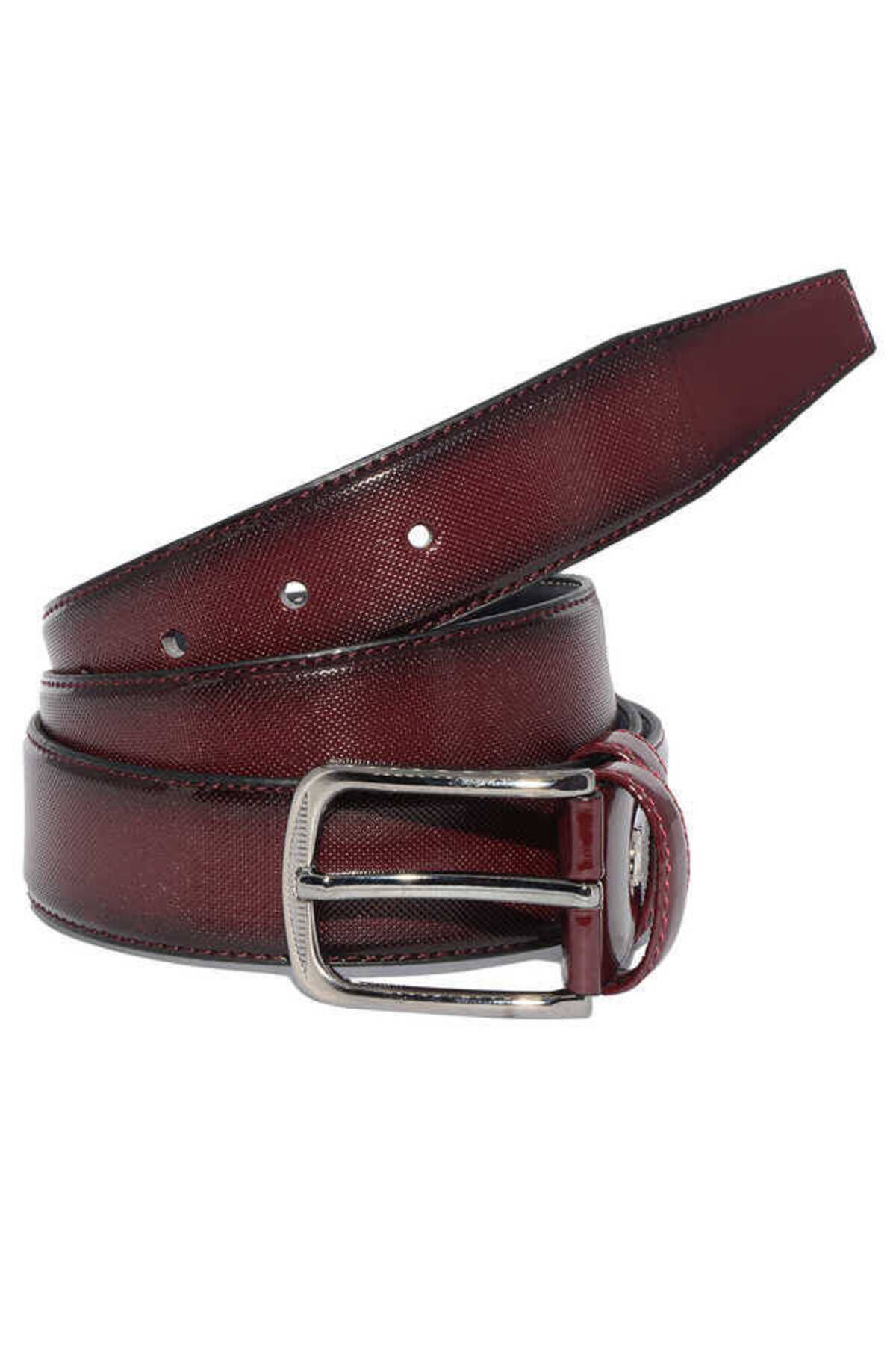 Süzer Deri-3.5 cm Buckle Patent Leather Patterned Model Classic Men's Belt Claret Red 2