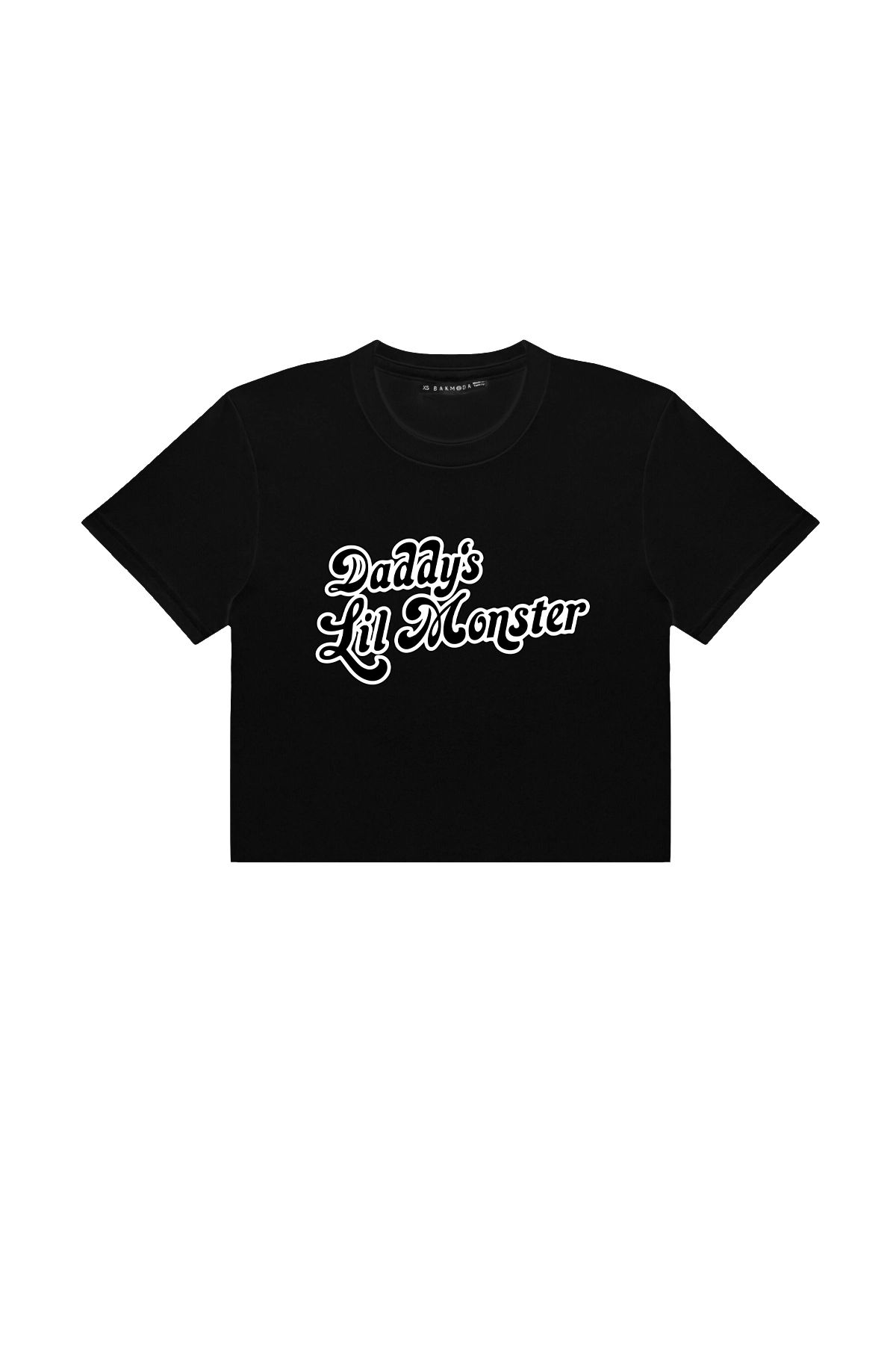 Bak Moda Dady's Lil Mnstr Baskılı Siyah Crop Top