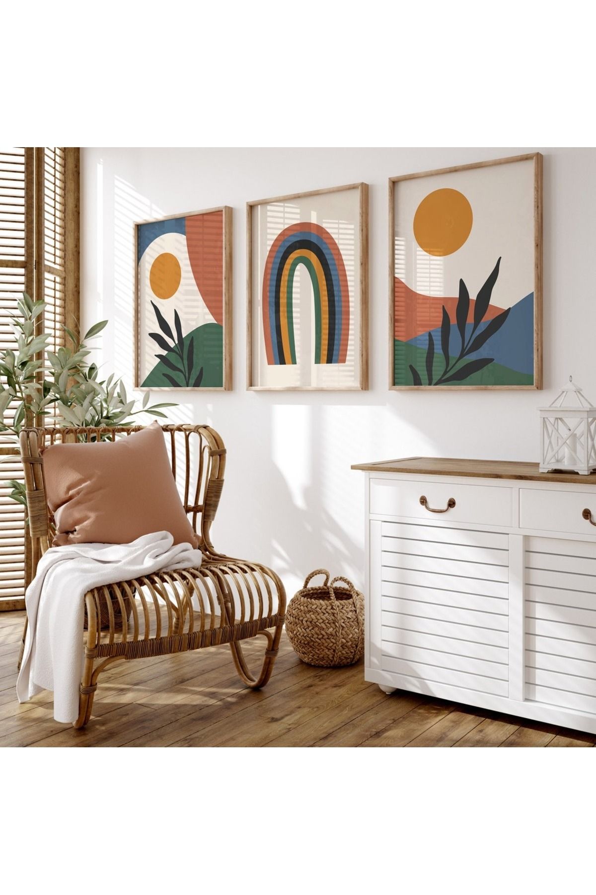 Dekorsiahome 3 Parça Ahşap Çerçeveli Oturma Odası Salon Mutfak Tablo Seti SET3081