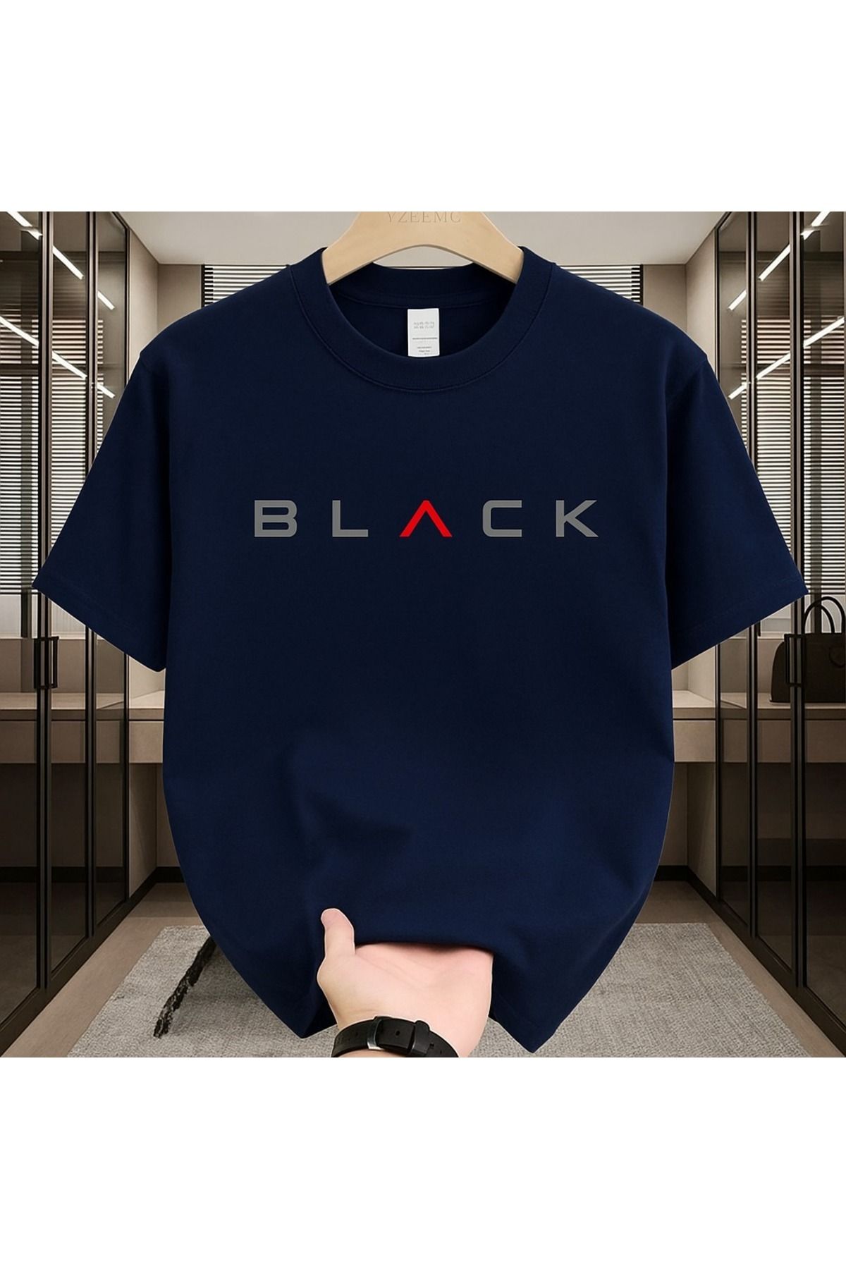 PAVRO Unisex Tshrt Pavro rahat kesim black baskılı tshrt