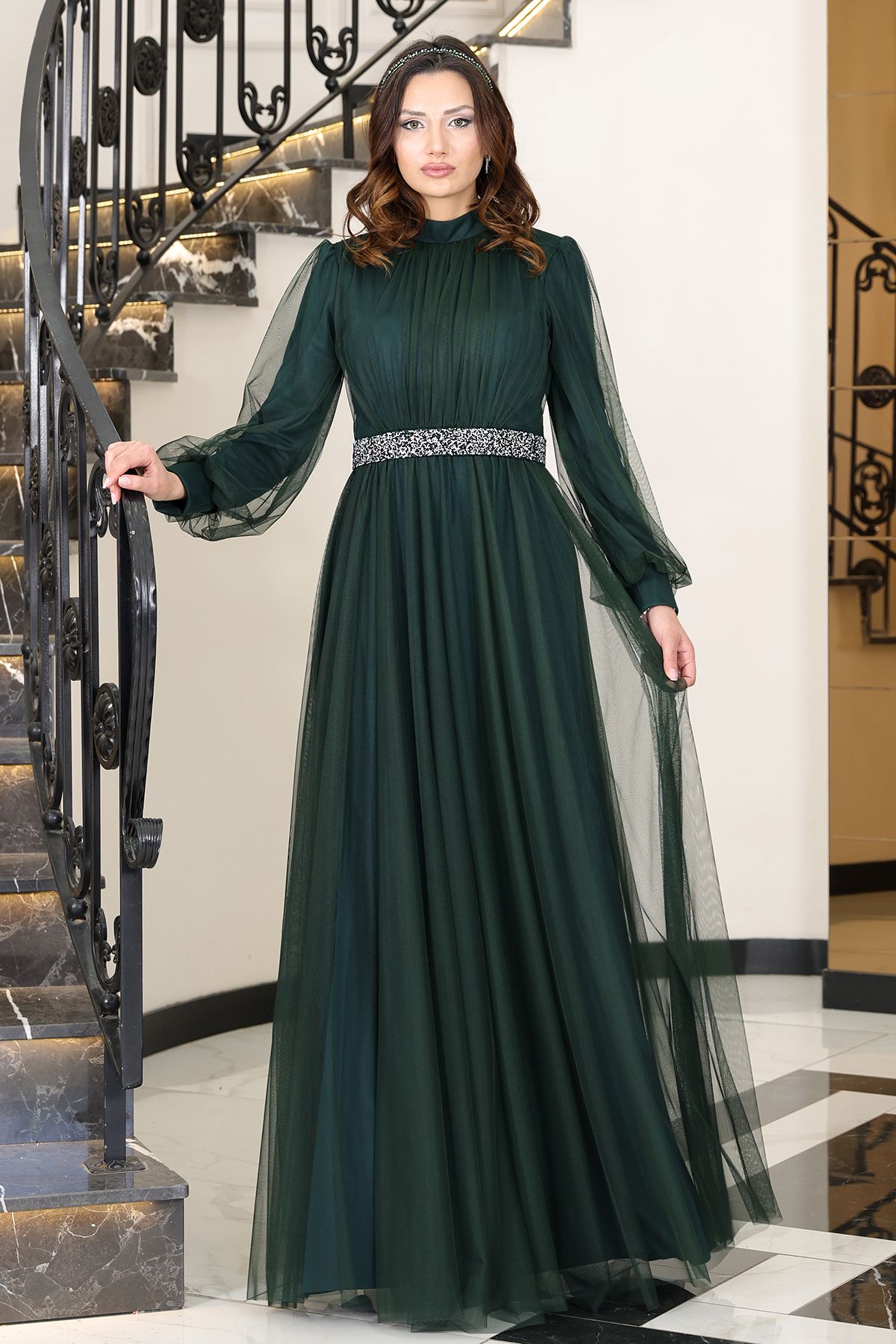 Raika Moda Alia Şık Taş Detaylı Büyük Beden Tesettür Abiye - Alya