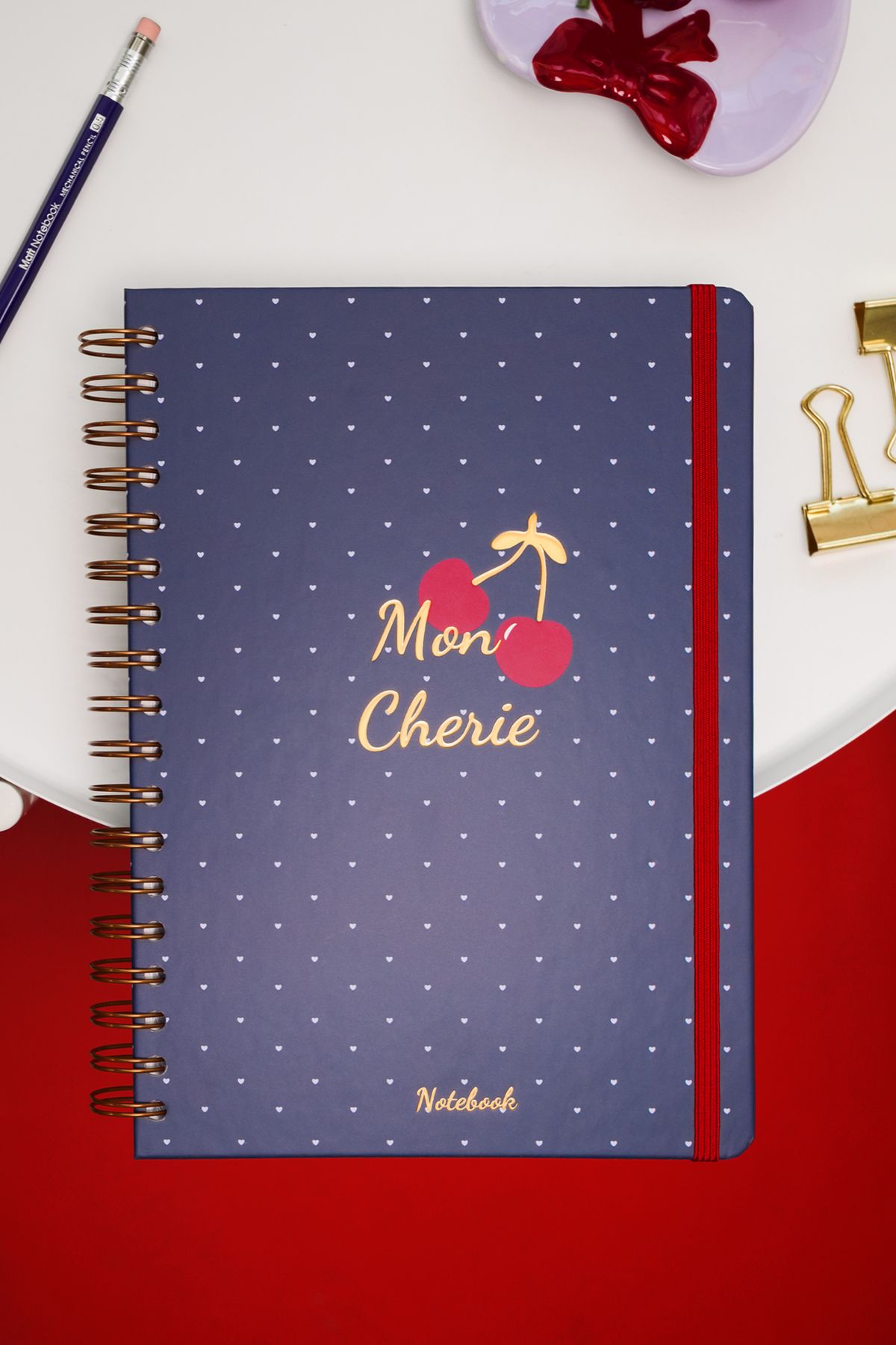 Matt Notebook-B5 17X24 cm Spiral Elastic Plain, Unlined Undated Notepad Cherry 2