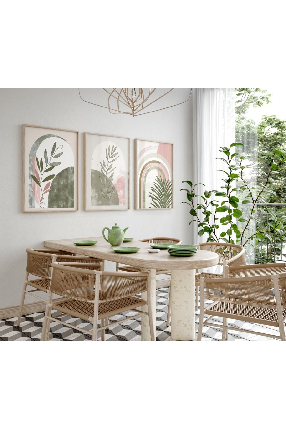 Dekorsiahome 3 Parça Ahşap Çerçeveli Oturma Odası Salon Mutfak Tablo Seti SET3086