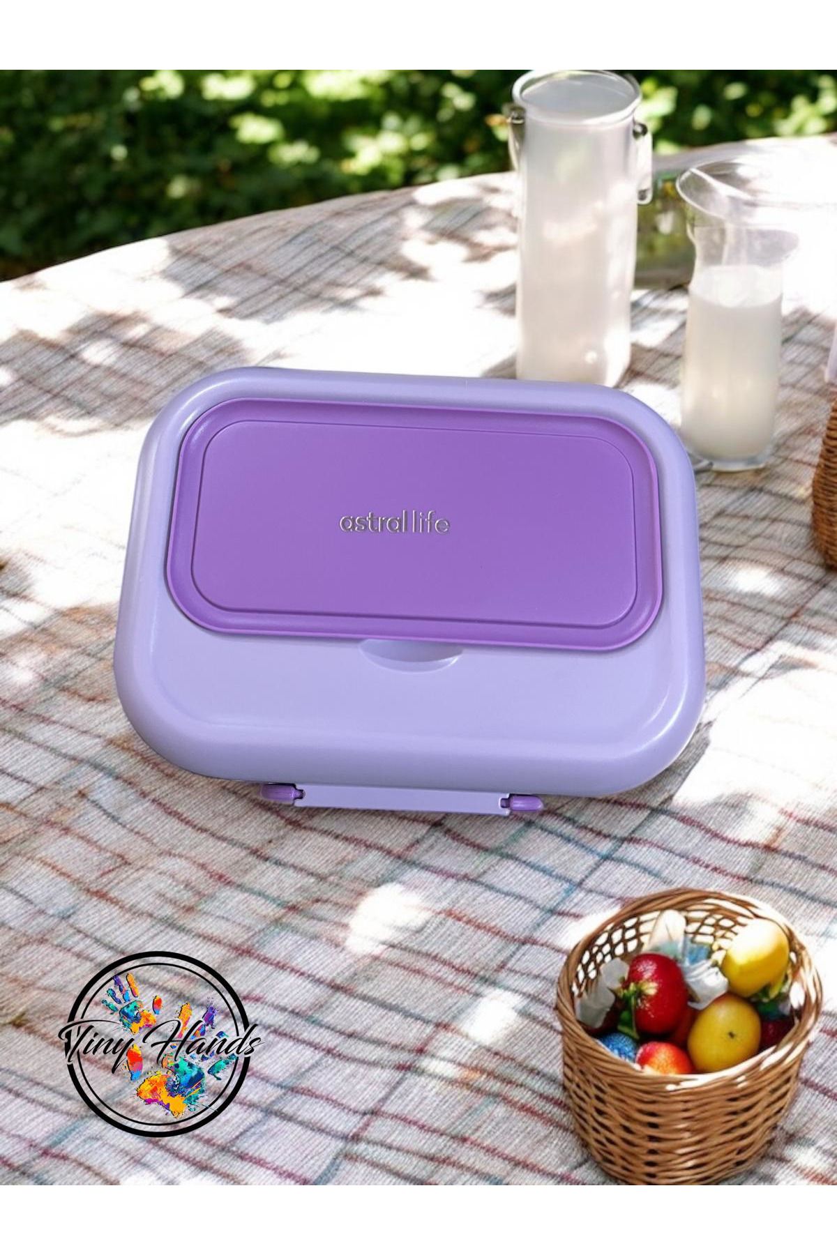 tiny hands 2 Katlı Beslenme Kutusu Taşınabilir Besleme Kabı Bıçak Çatallı Yemek Saklama Kabı Mor Sefer Tası