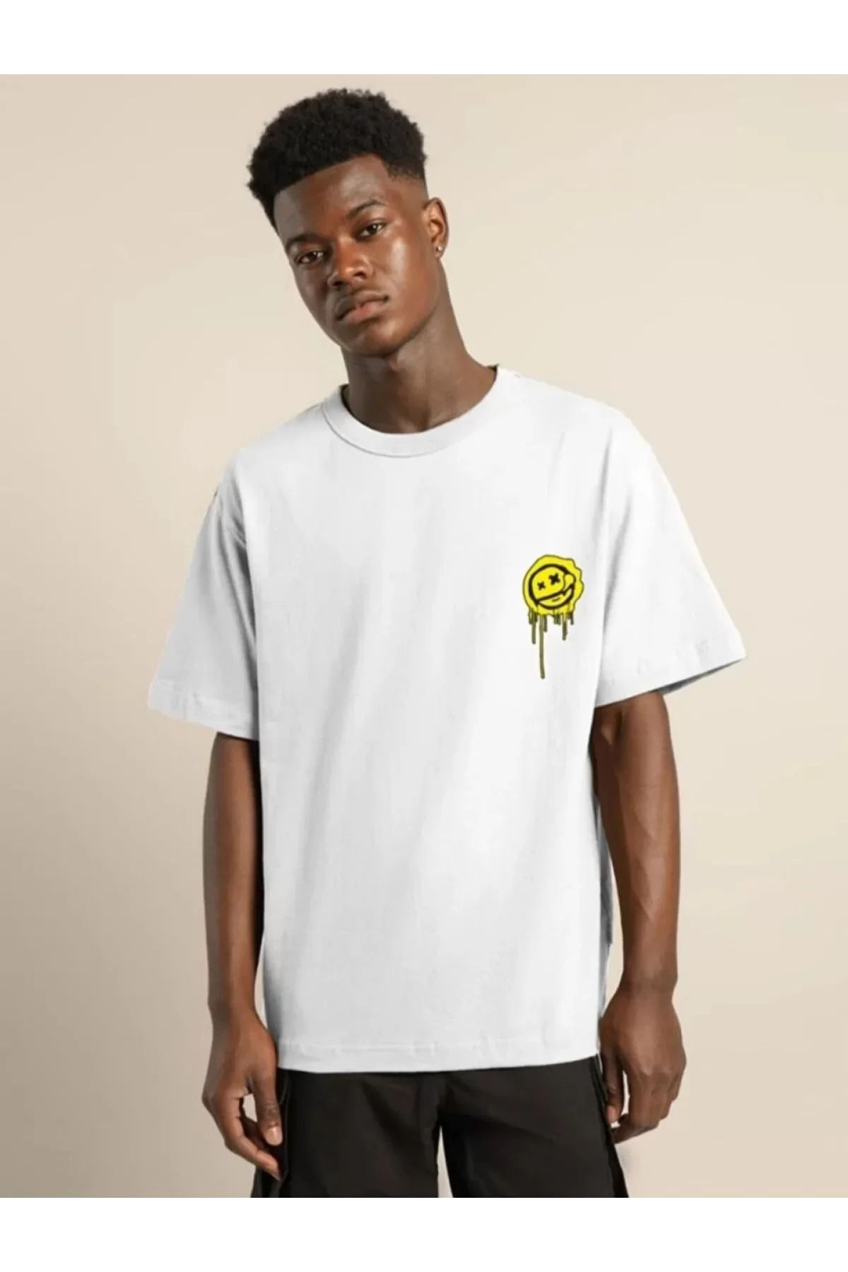 İndigo Park Erkek Tişört Modelleri Unisex Bisiklet Yaka Baskılı Oversize T-Shirt