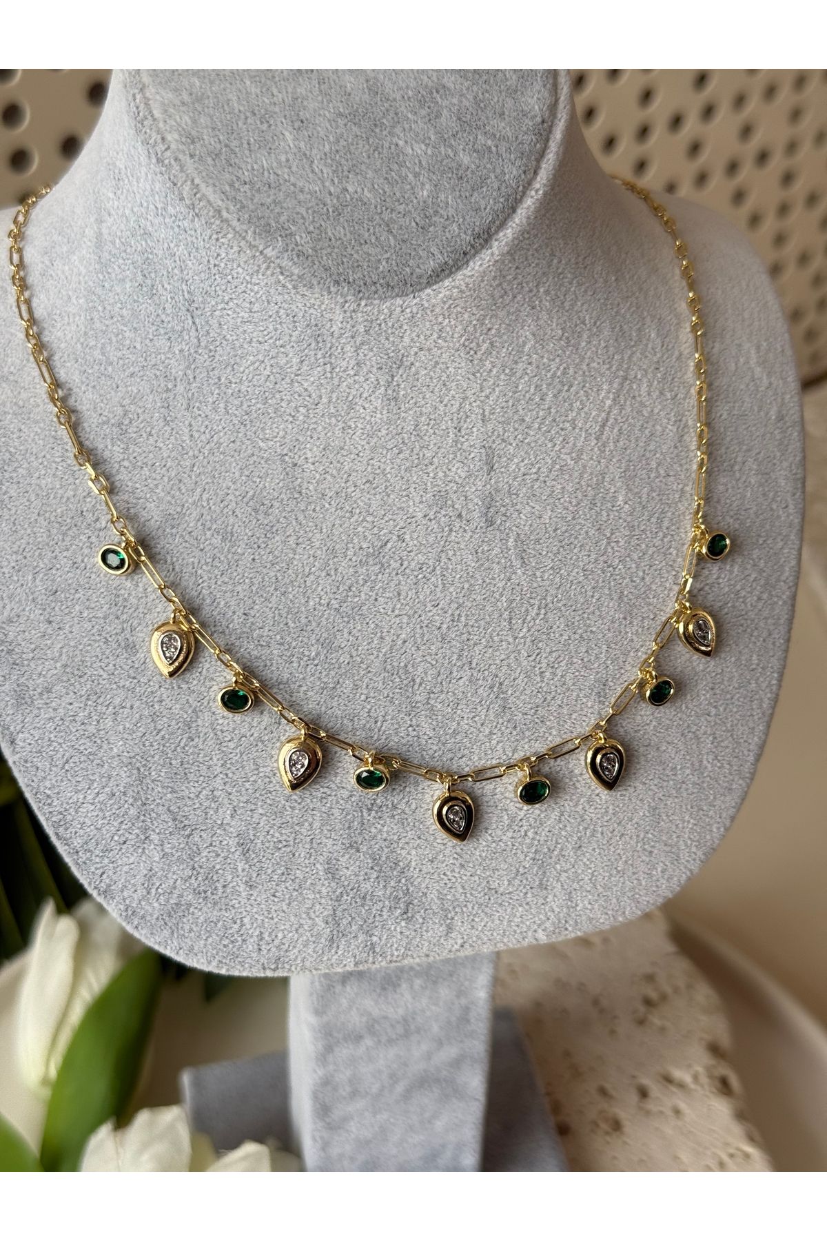 DKY Collection Yeşil Taşlı Melis Goral Gold Kolye