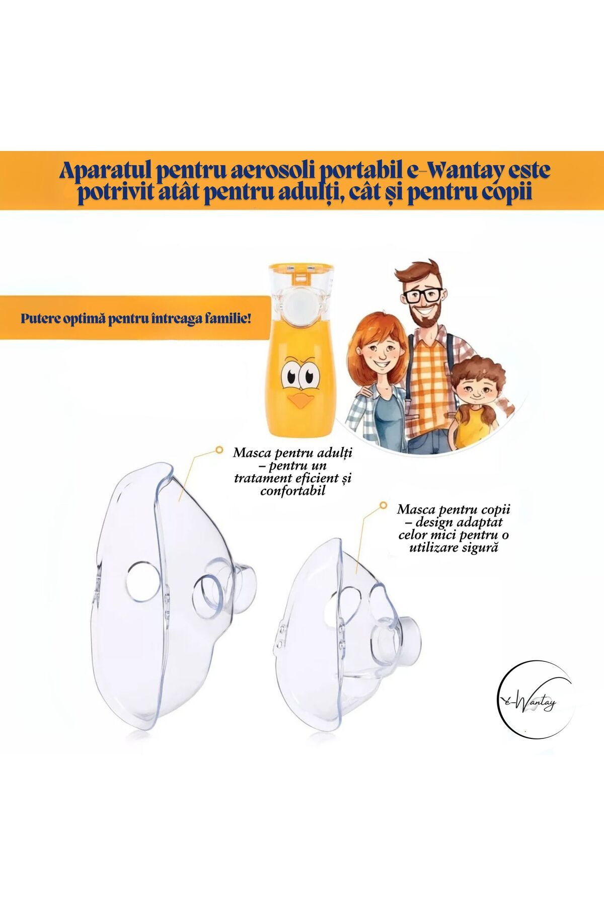 e-Wantay-e-Wantay® Portable Ultrasonic Aerosol Device, 3 Modes, Mesh, 600mAh, 2 Masks + Mouthpiece 7