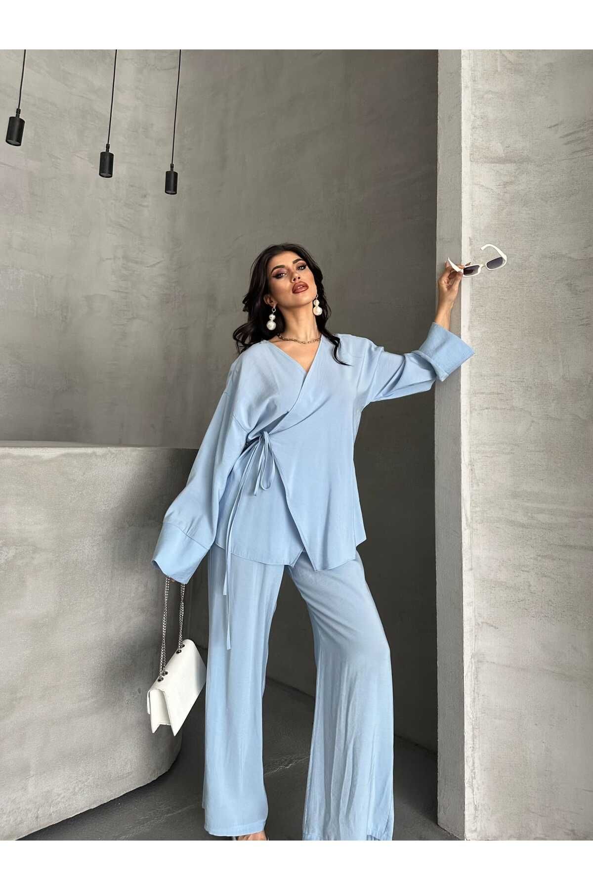 Moda İkra önden bağlamalı kimono takım