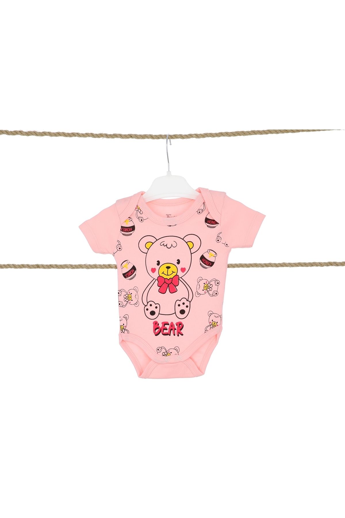 Fındık Baby&Kids Kız Erkek Bebek Çocuk Zıbın Body Ayıcık Baskılı Somon/pembe