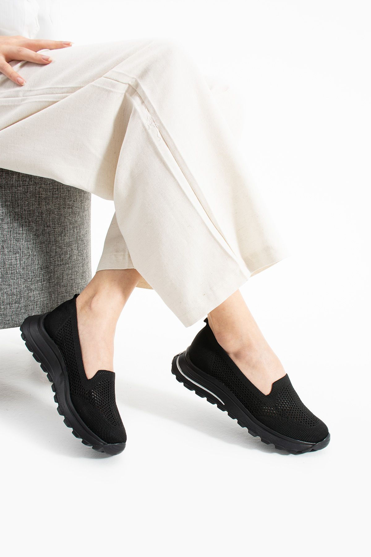Ayax Babet Siyah Triko (Siyah Taban) Günlük Kadın Sneaker