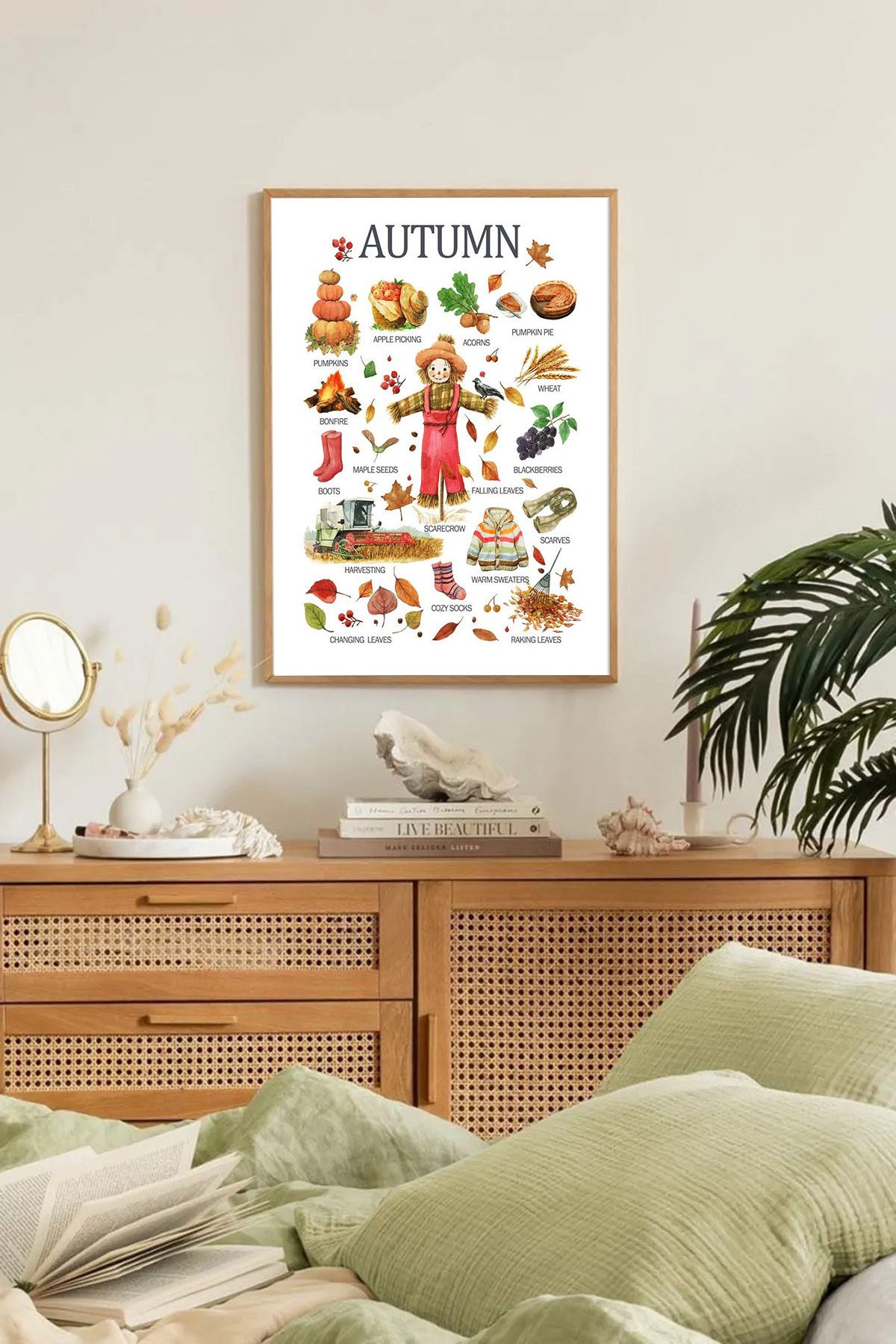 Dekorsiahome Tek Parça Ahşap Çerçeveli Oturma Odası Salon Mutfak Tablo TK0295